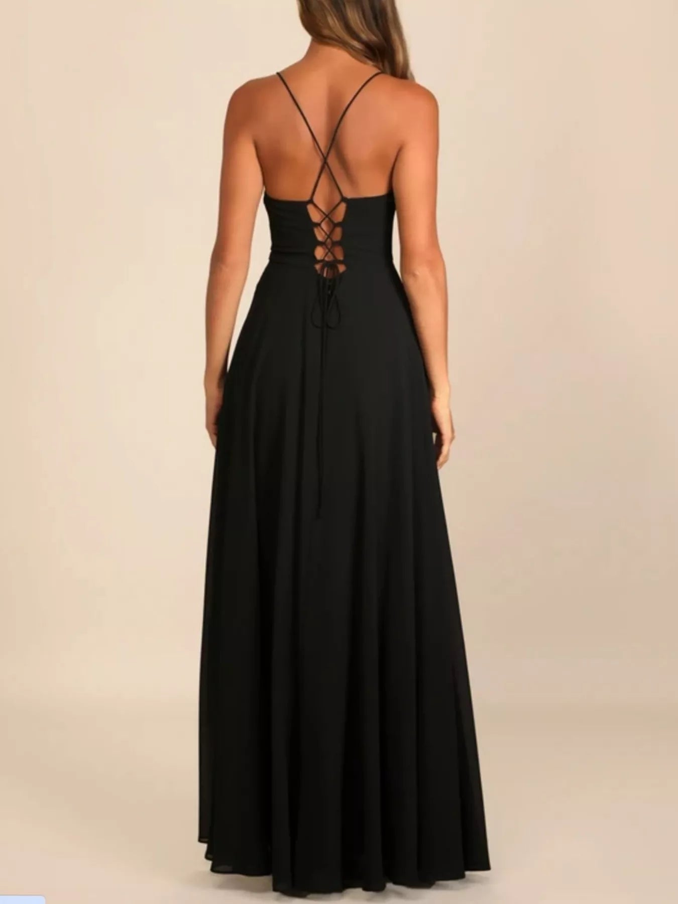 Backless Cowl Neck Lace-Up Slit Maxi Dress