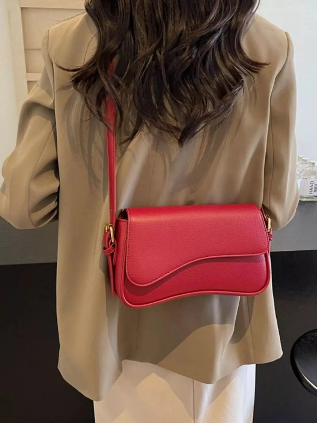 Solid Color Leather Crossbody Bag