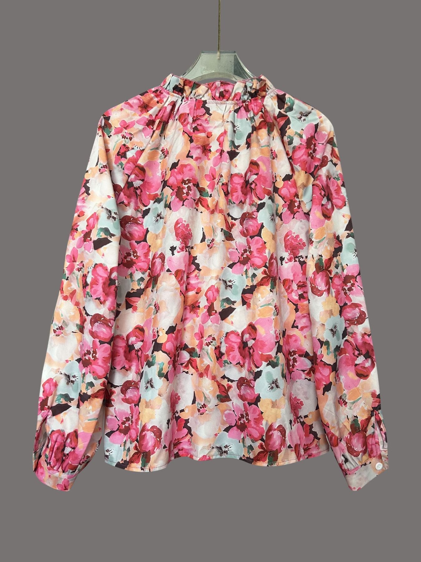 Women's Floral Print Frill Trim Shirt