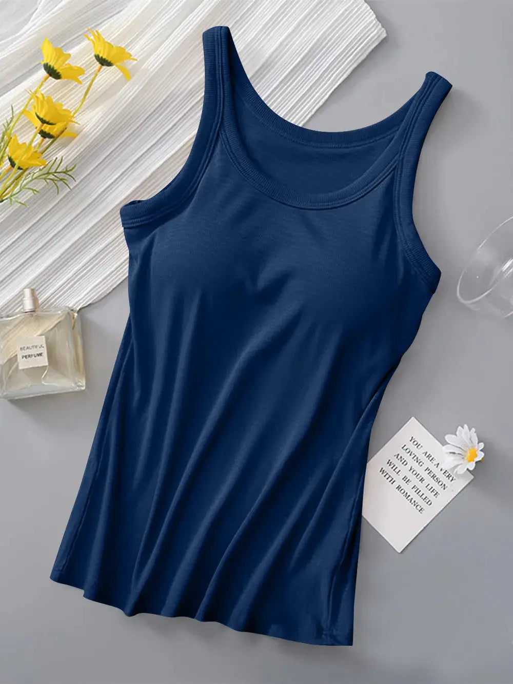Round Neck Tank Top with Built In Bra