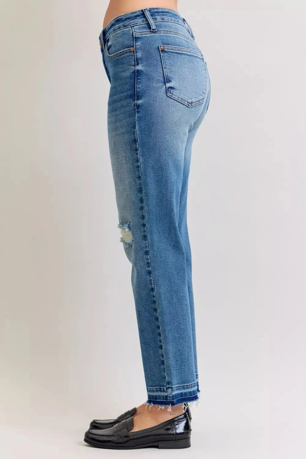 Judy Blue Jeans - Plus Size Mid Rise Boyfriend Destroy Jeans with Release Hem