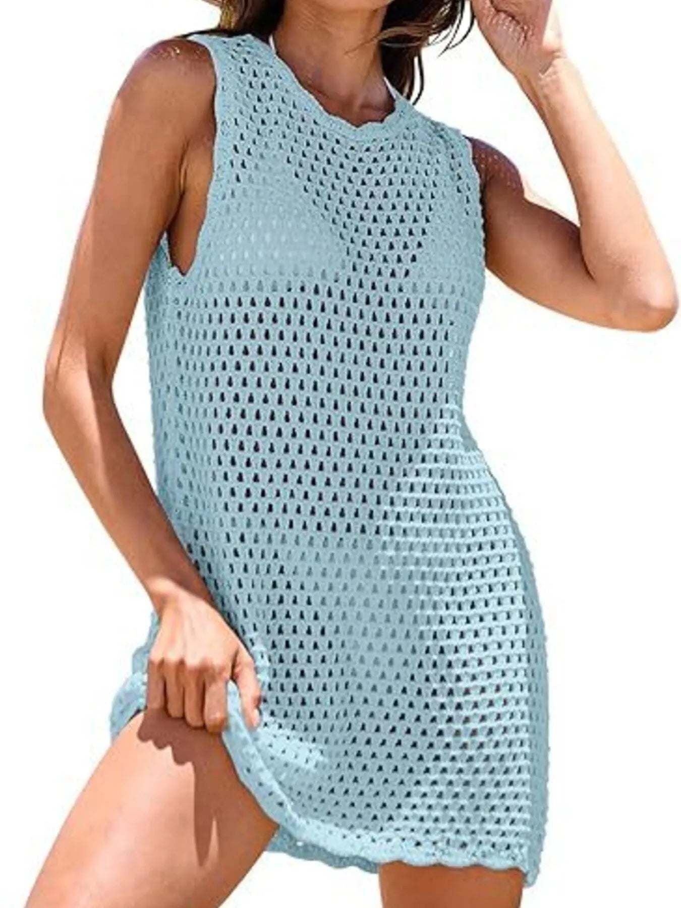 Color Block Openwork Cutout Back Sleeveless Cover Up