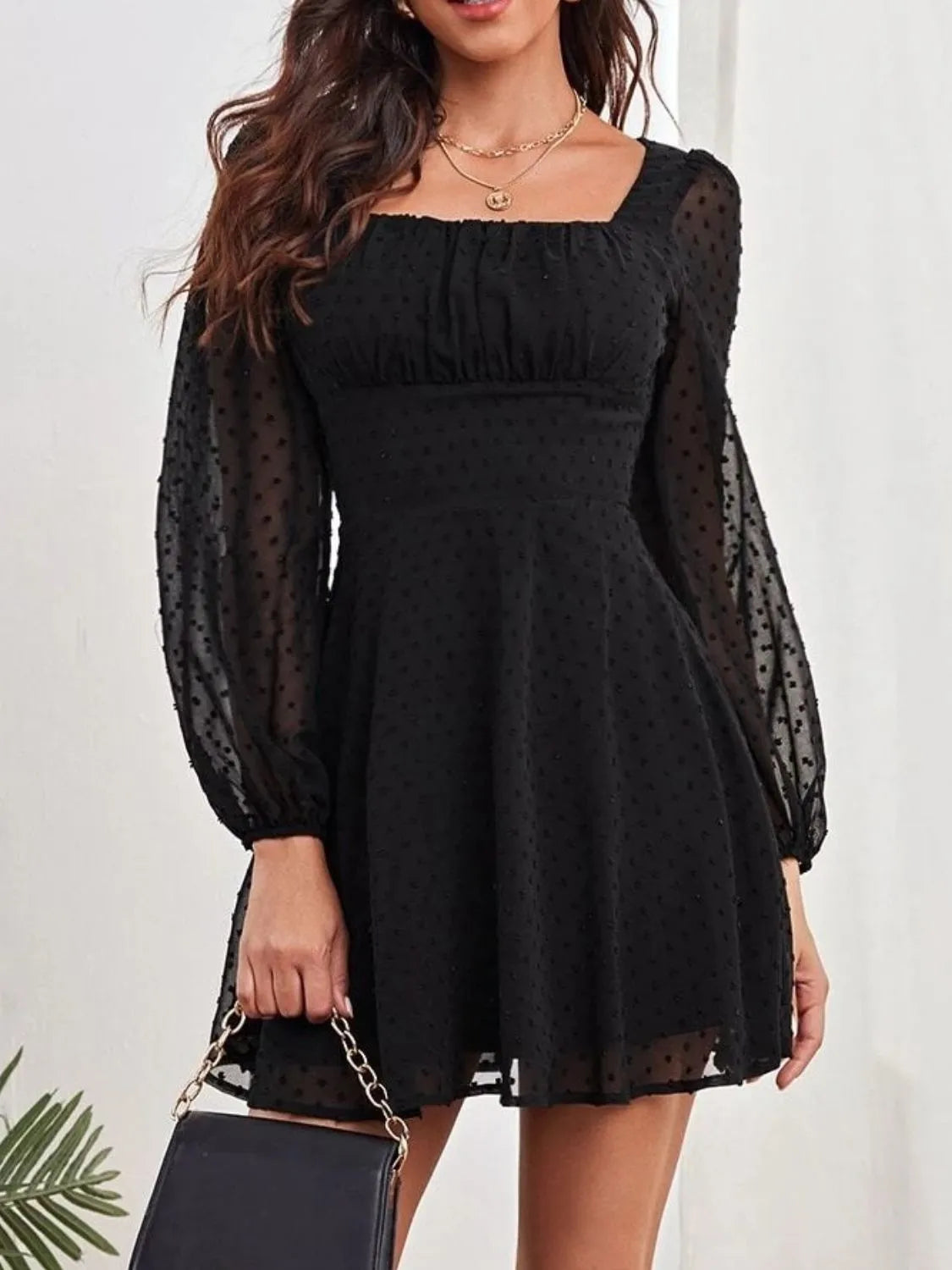 Swiss Dot Long Sleeve Mini Dress