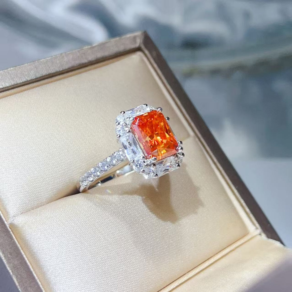 3 Carat Emerald Cut Moissanite Halo Ring