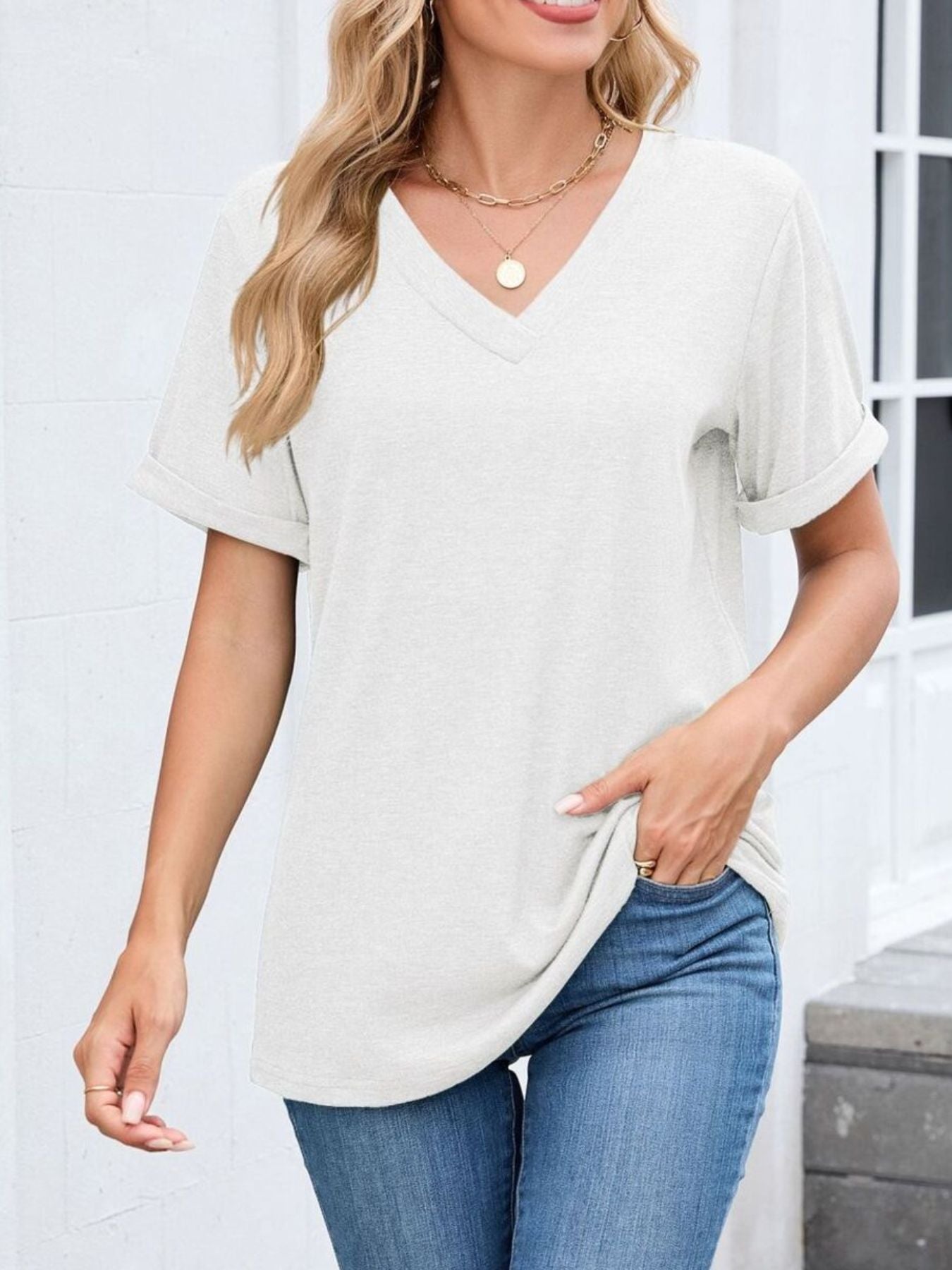Casual V Neck Short Sleeve T Shirt