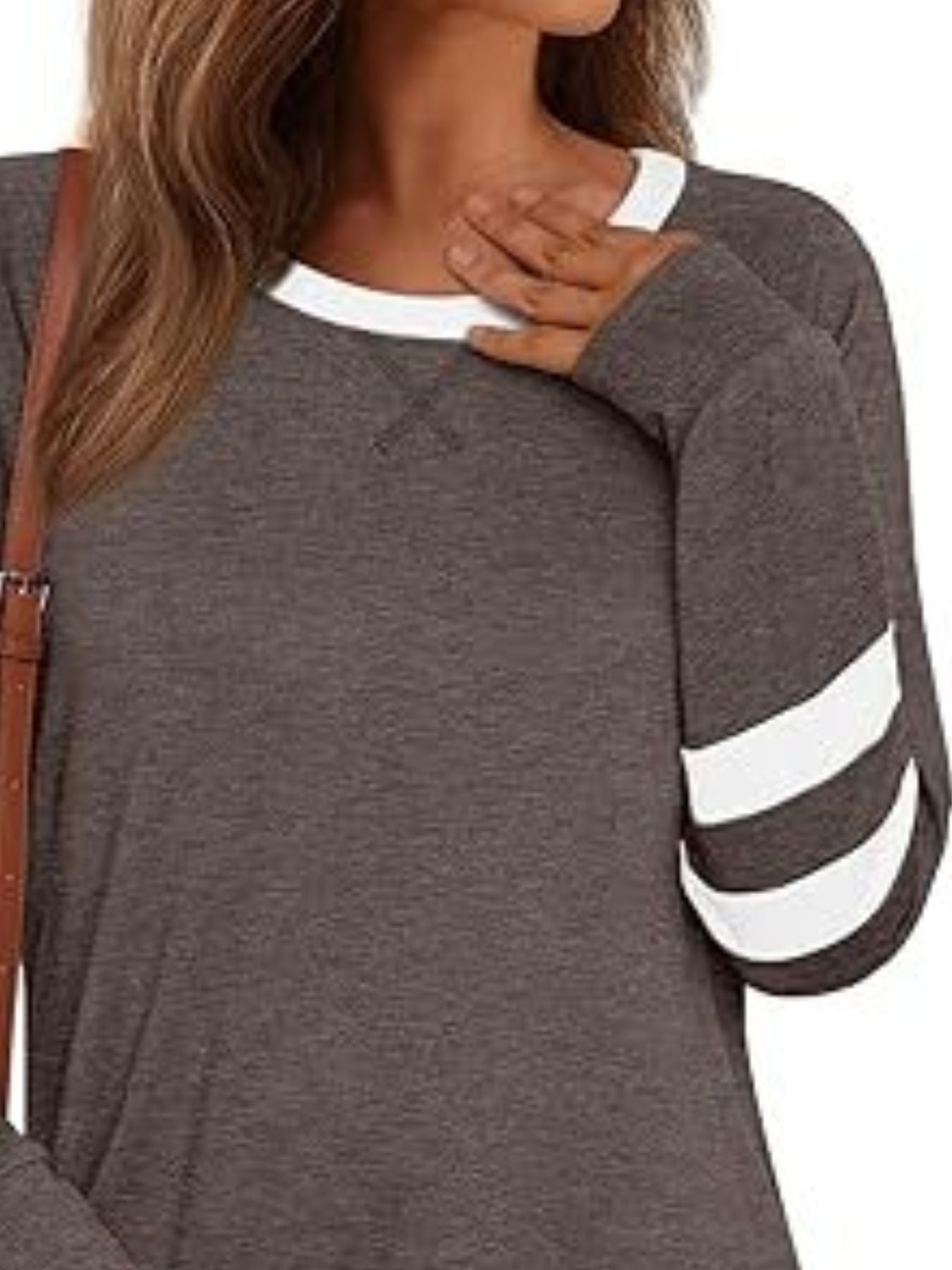 Casual Striped Sleeve Round Neck Long Sleeve T Shirt