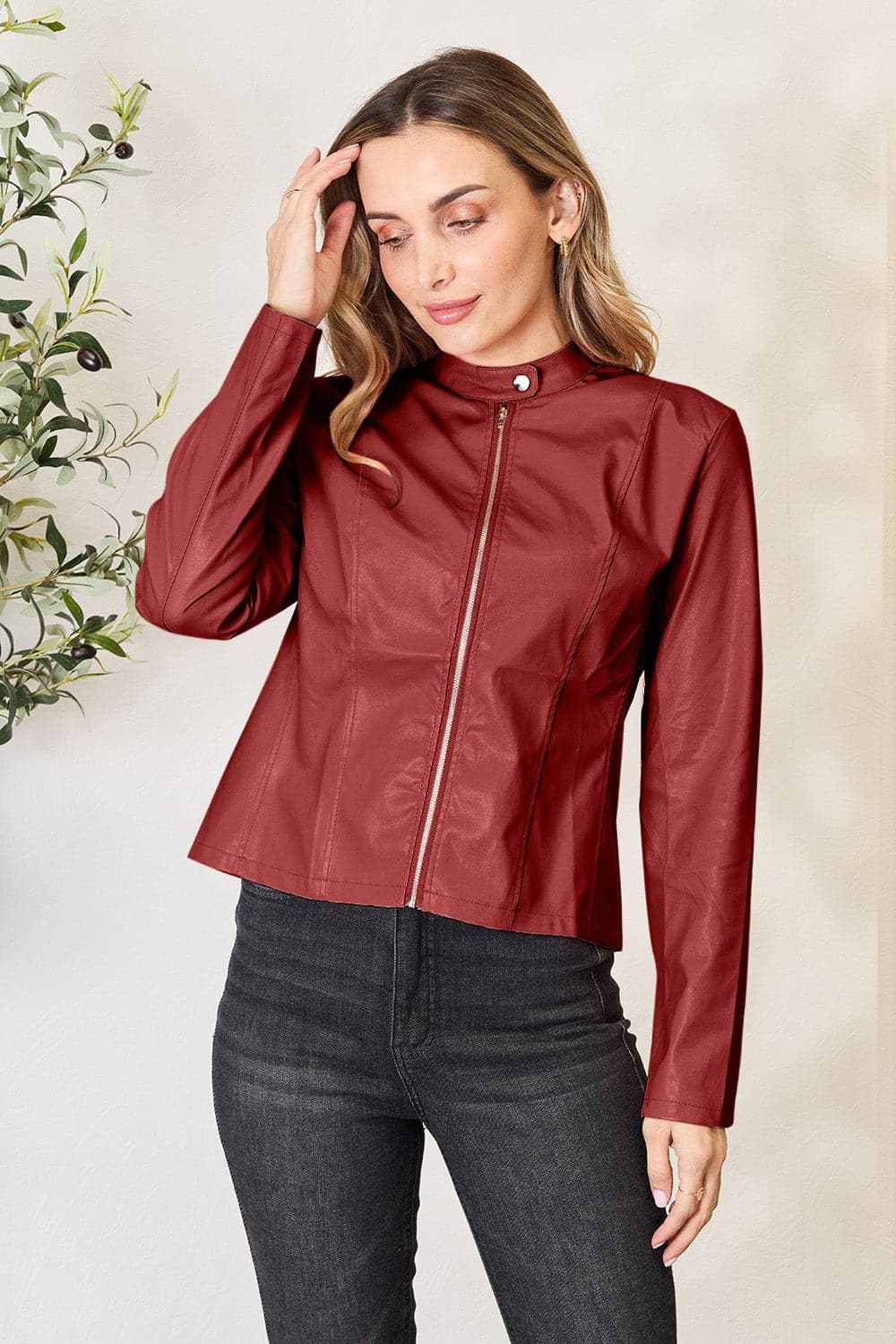 Trendsi Mock Neck Zip-Up Jacket Black