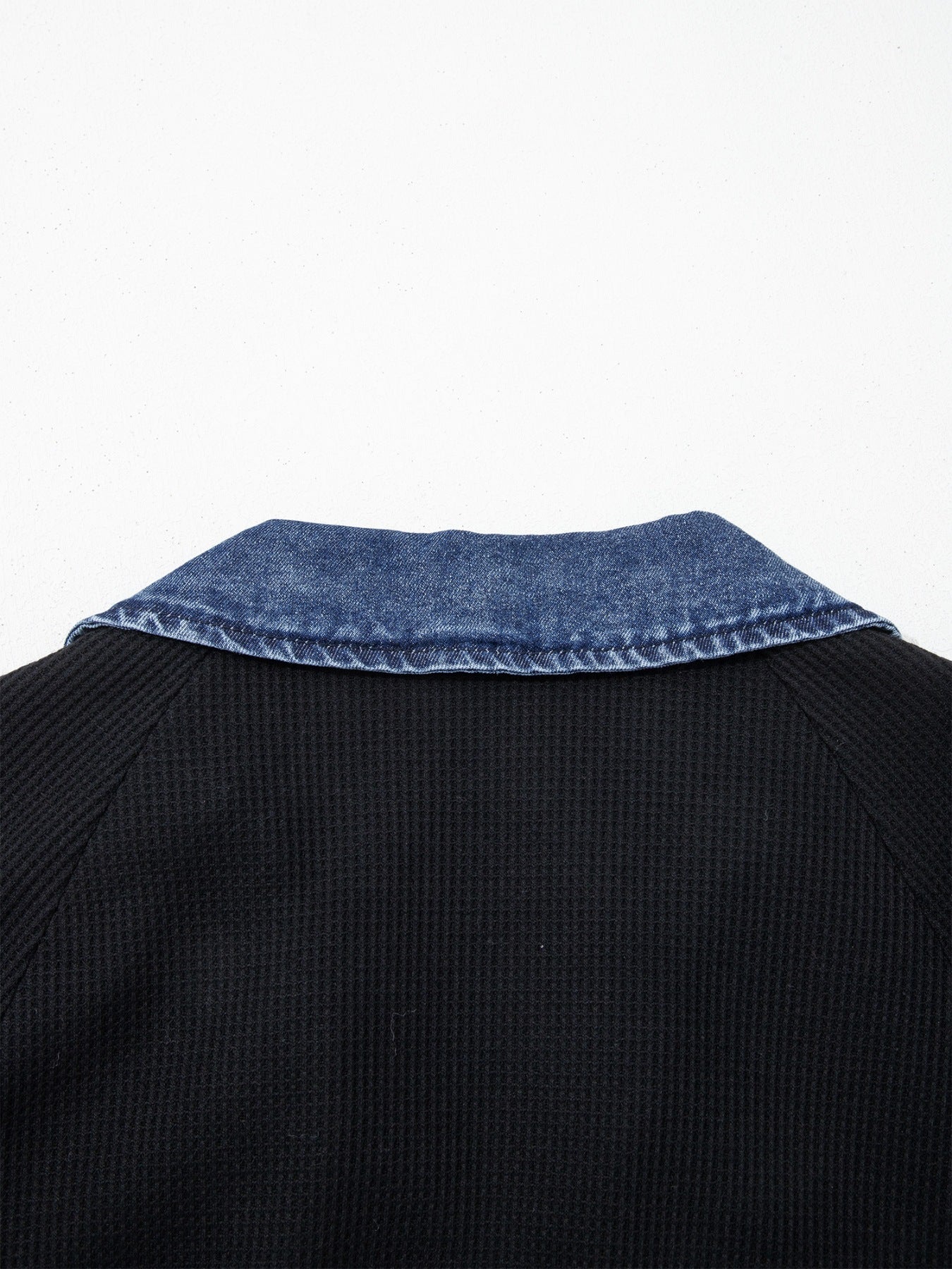 Women's Button Detail Collared Denim Trim Top