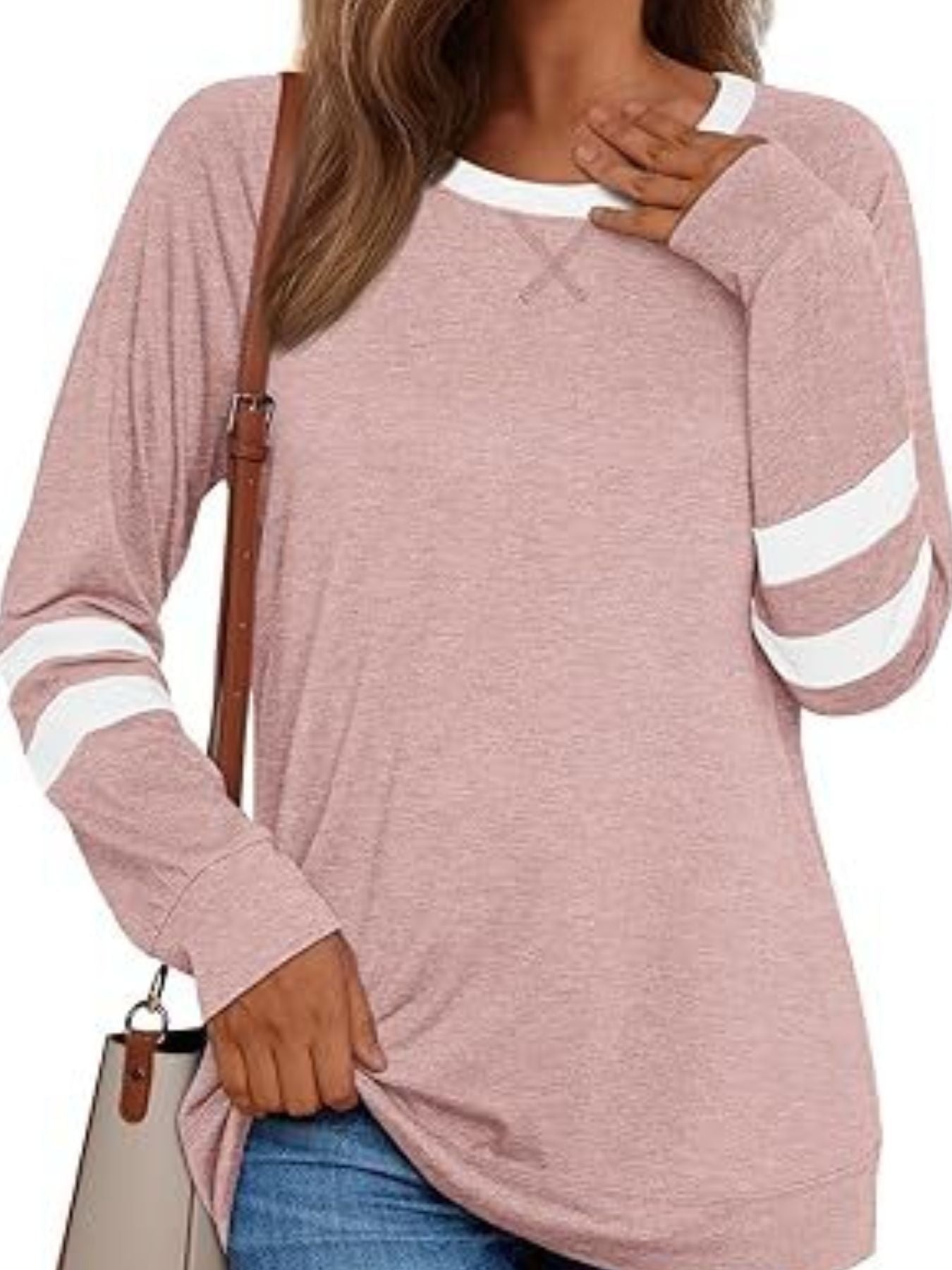 Casual Striped Sleeve Round Neck Long Sleeve T Shirt