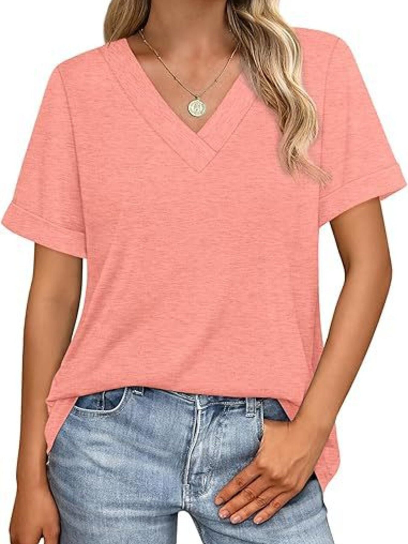 Casual V Neck Short Sleeve T Shirt