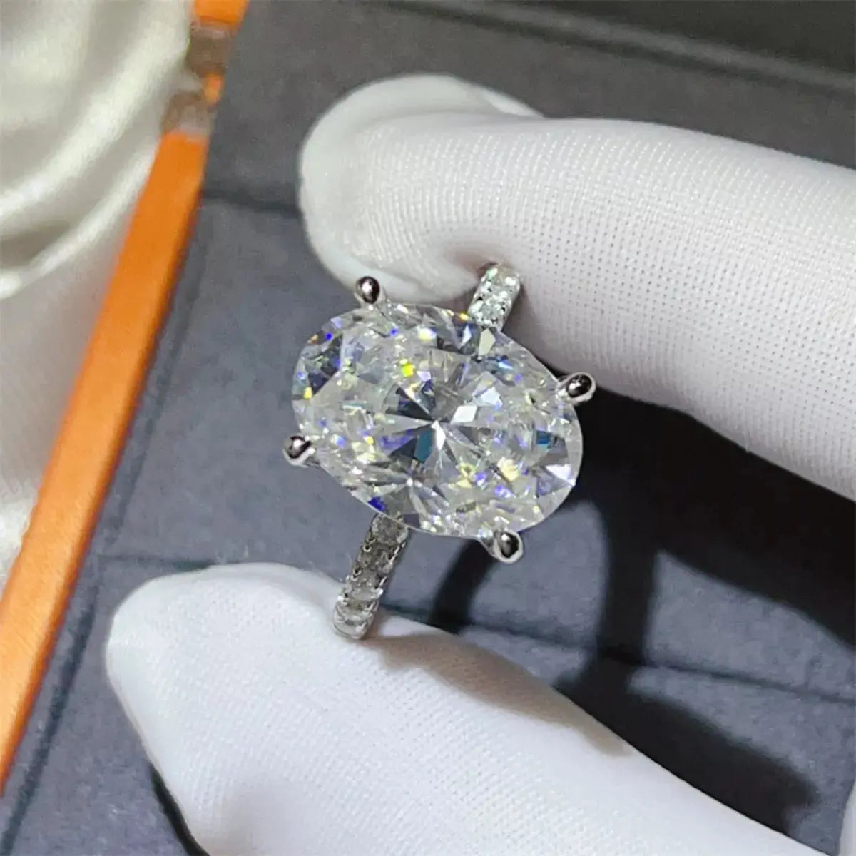 925 Sterling Silver Oval Cut 8 Carat Moissanite Ring