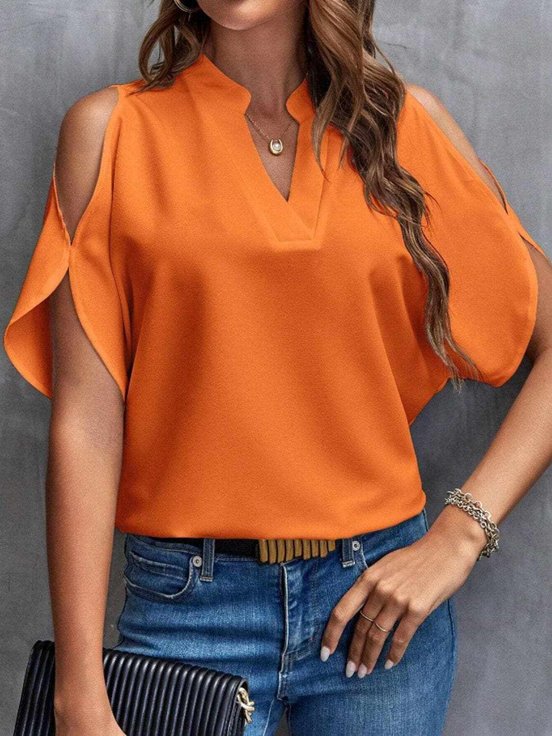 T-Shirts Trendsi just arrived - Chic notched cold shoulder blouse