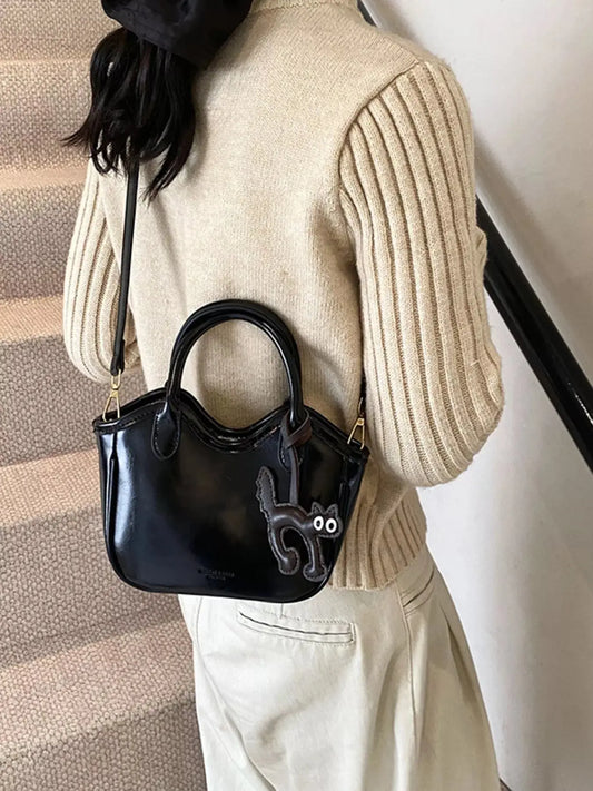 Cat Charm PU Leather Crossbody Bag