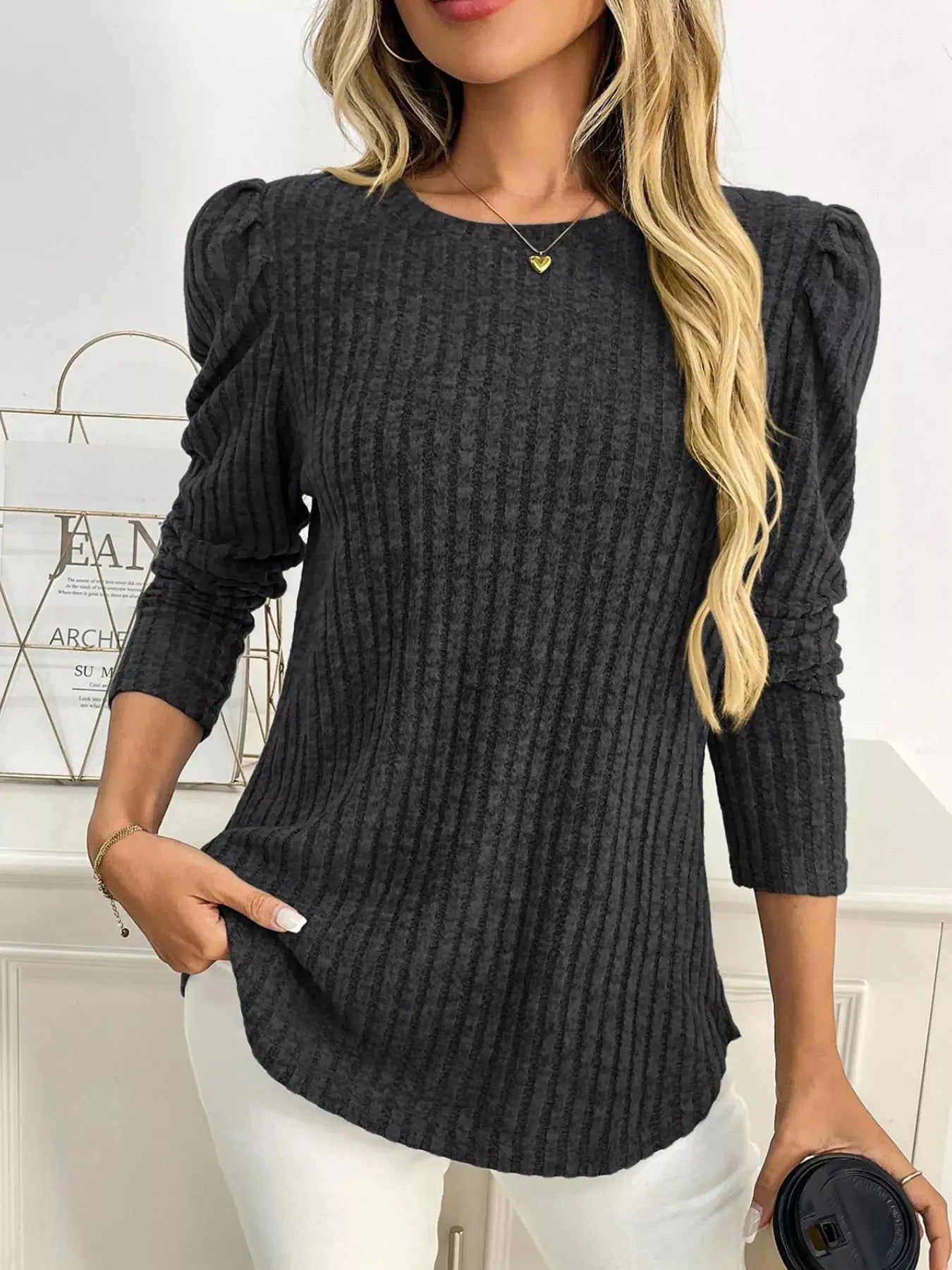 Round Neck Puff Sleeve T Shirt