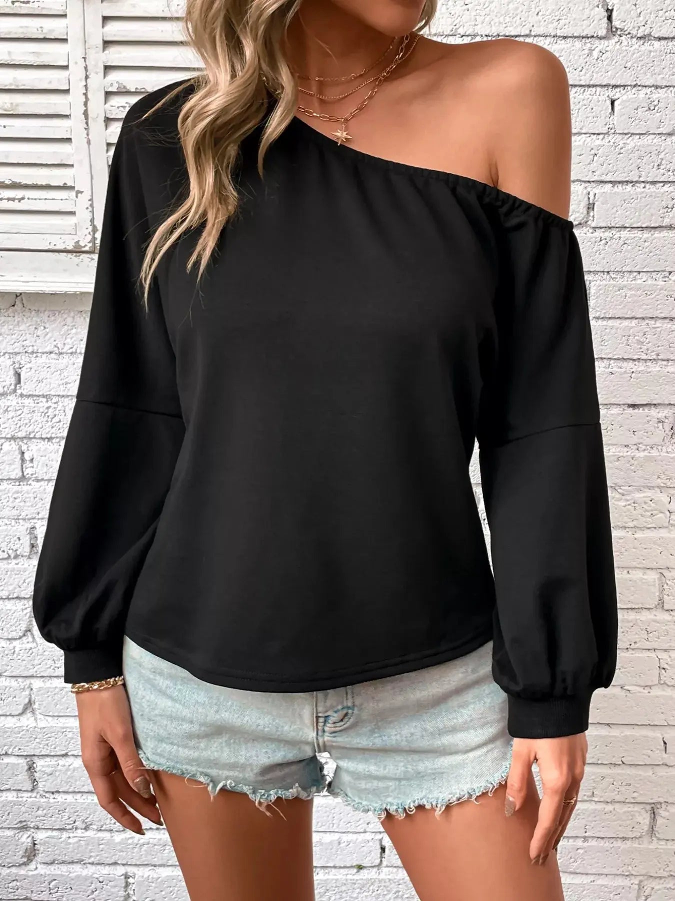 Asymmetrical Long Sleeve One Shoulder Sweatshirt