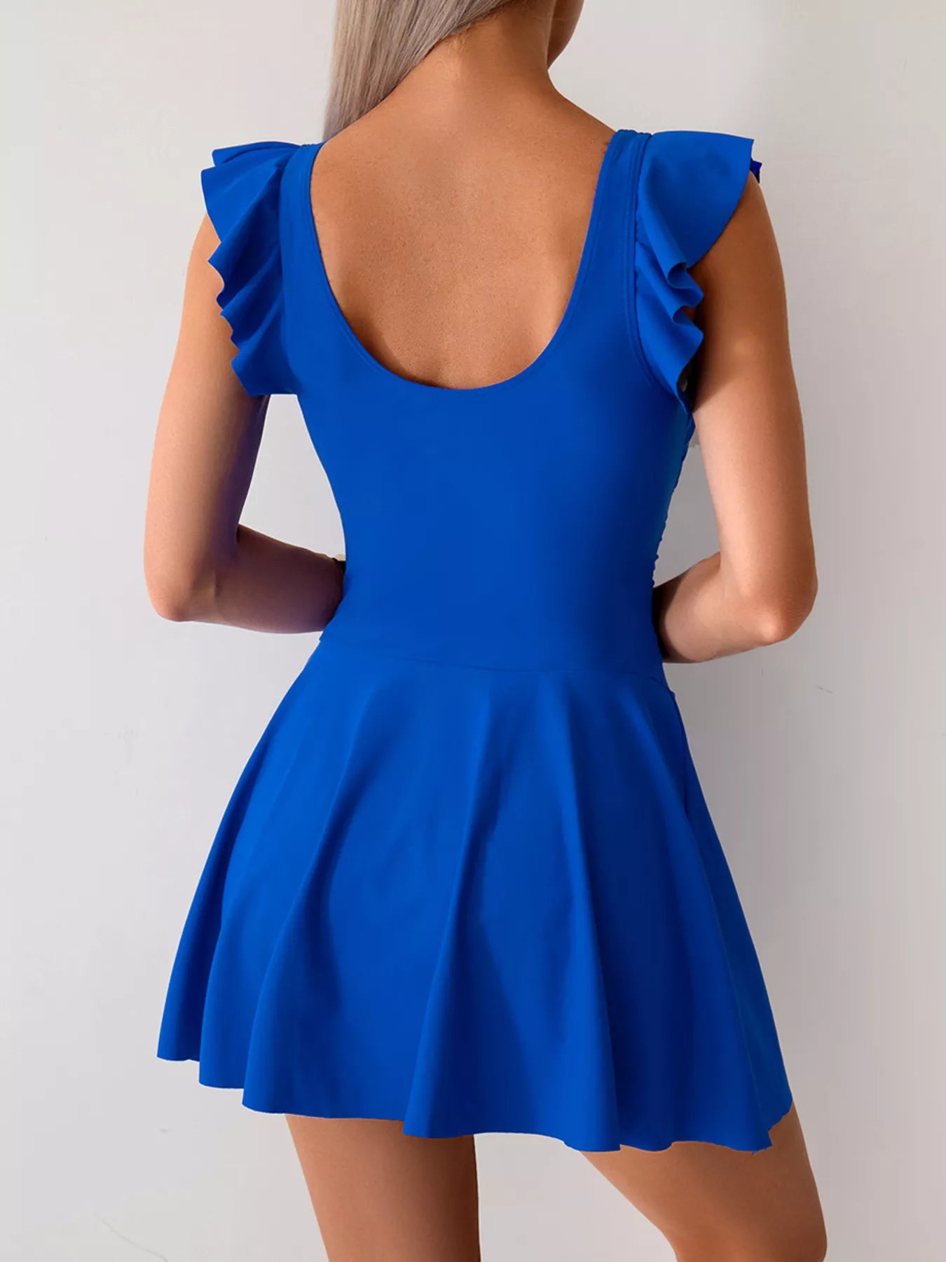 Ruffled Sleeve One Piece Swim Dress