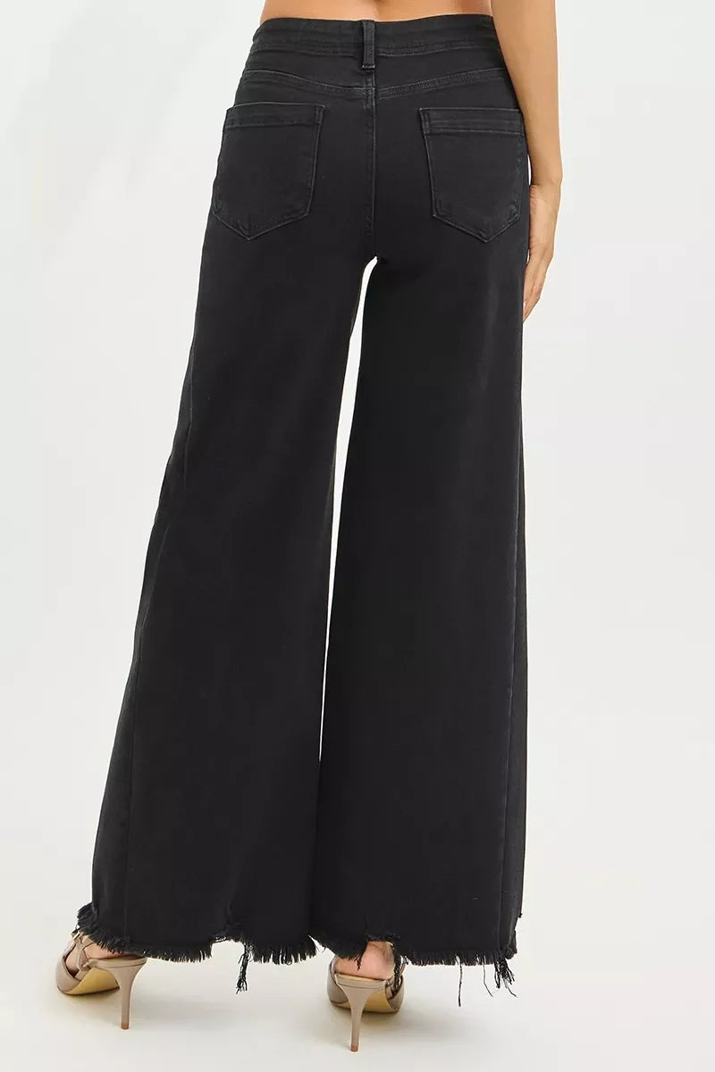 RISEN Jeans - Tummy Control High Rise Palazzo Leg Frayed Hem Jeans