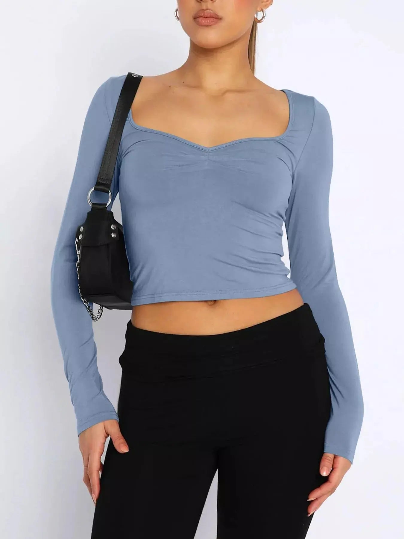 Sweetheart Neck Long Sleeve Crop T Shirt