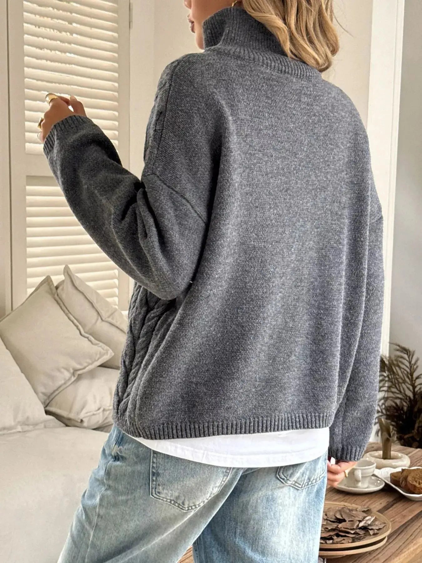 Zip Collar Cable Knit Sweater