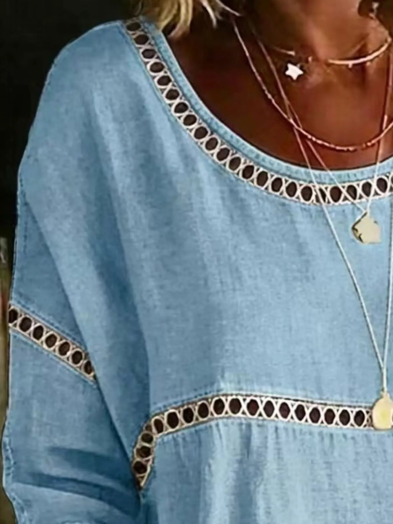 Full Size Hollow Out Round Neck Top
