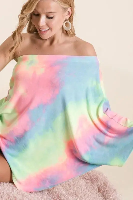 Women's One Shoulder Tee Tee - Tie Dye One Shoulder - Casual Soft French Terry