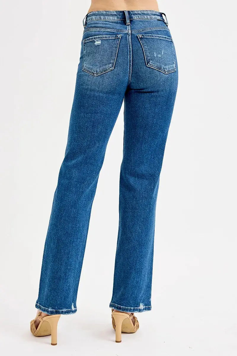 RISEN Jeans - Plus Size Tummy Control High Rise Straight Distressed Jeans