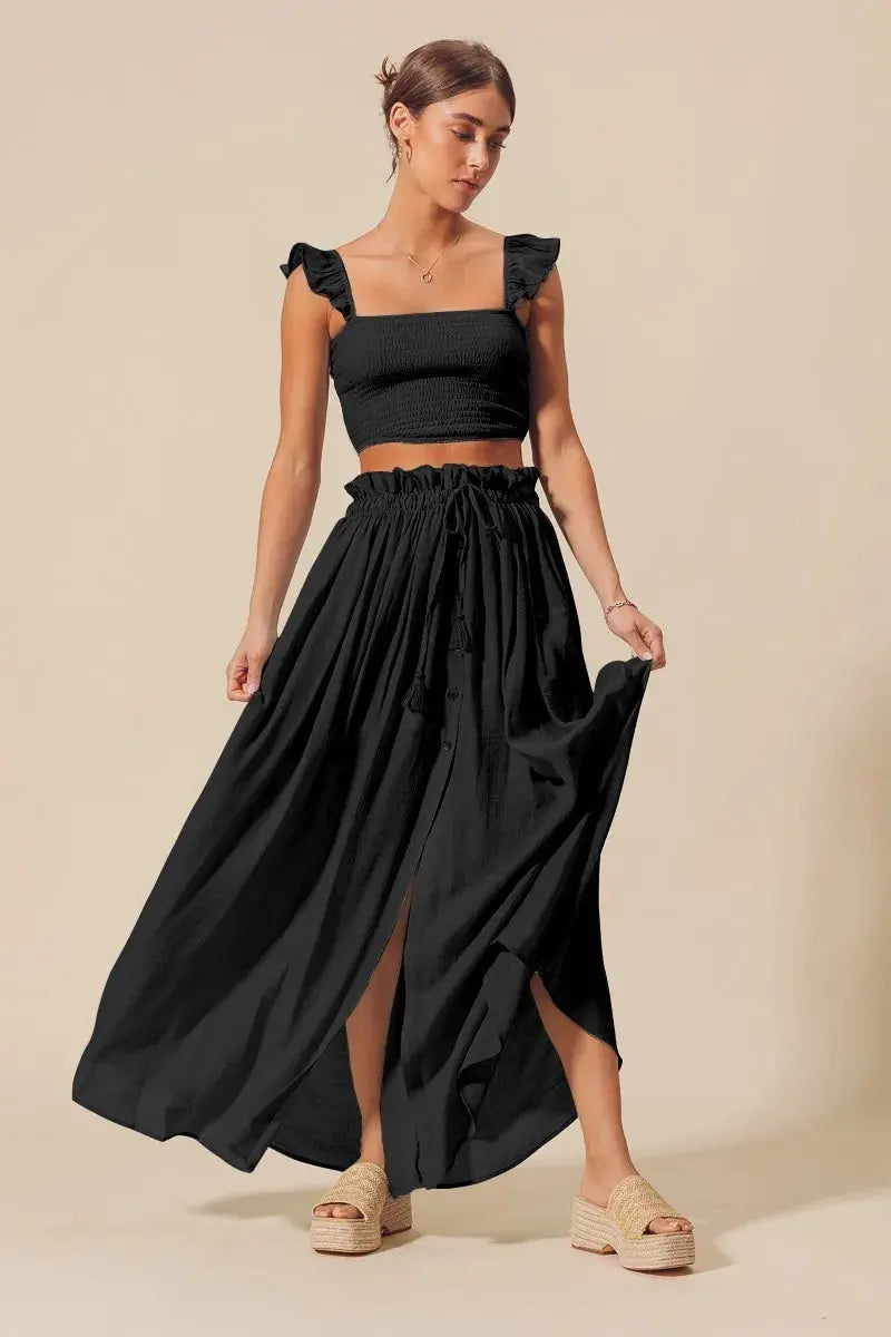 SO ME Smocked Top and Flowy Maxi Skirt Set