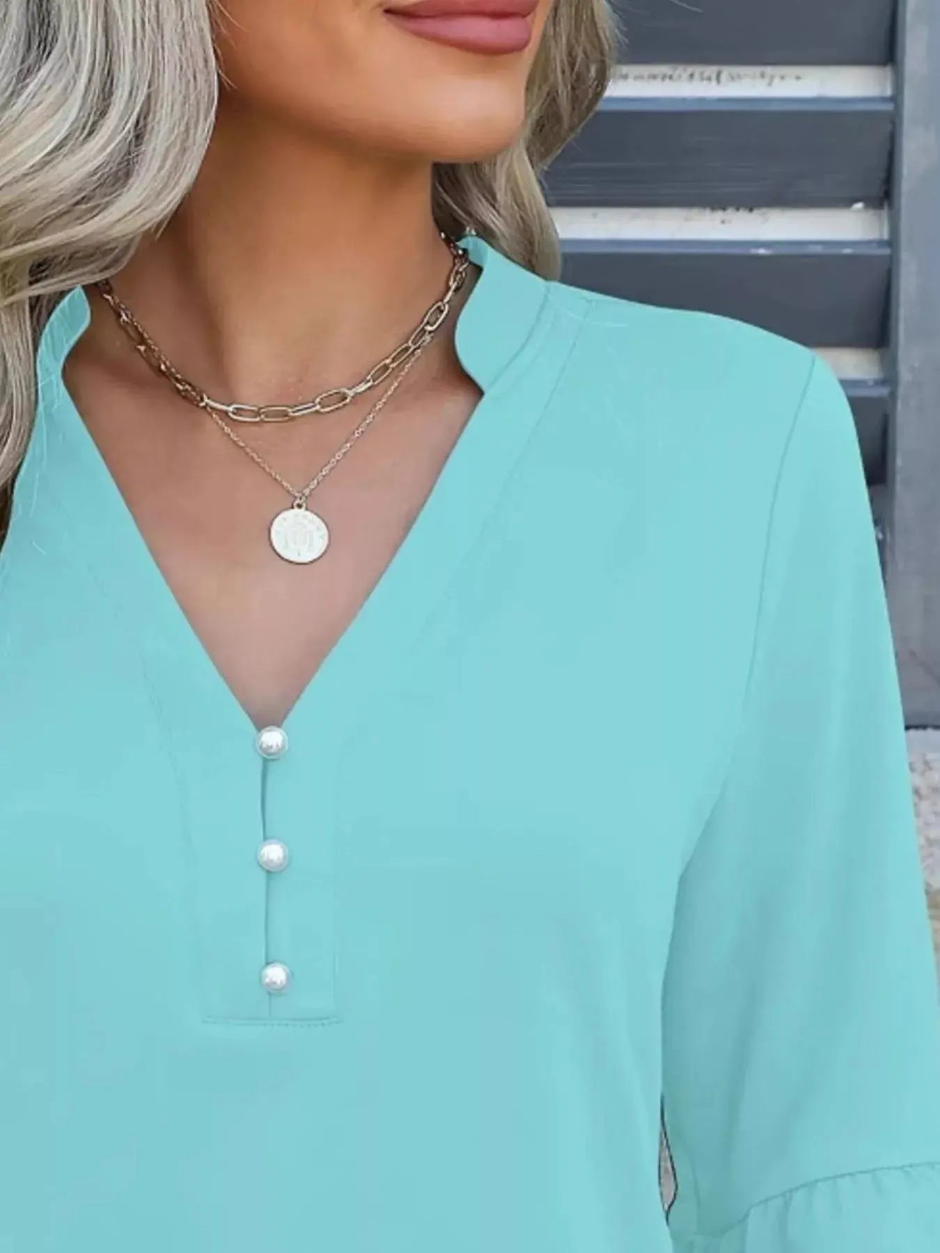 Full Size Notched Flounce Sleeve Blouse