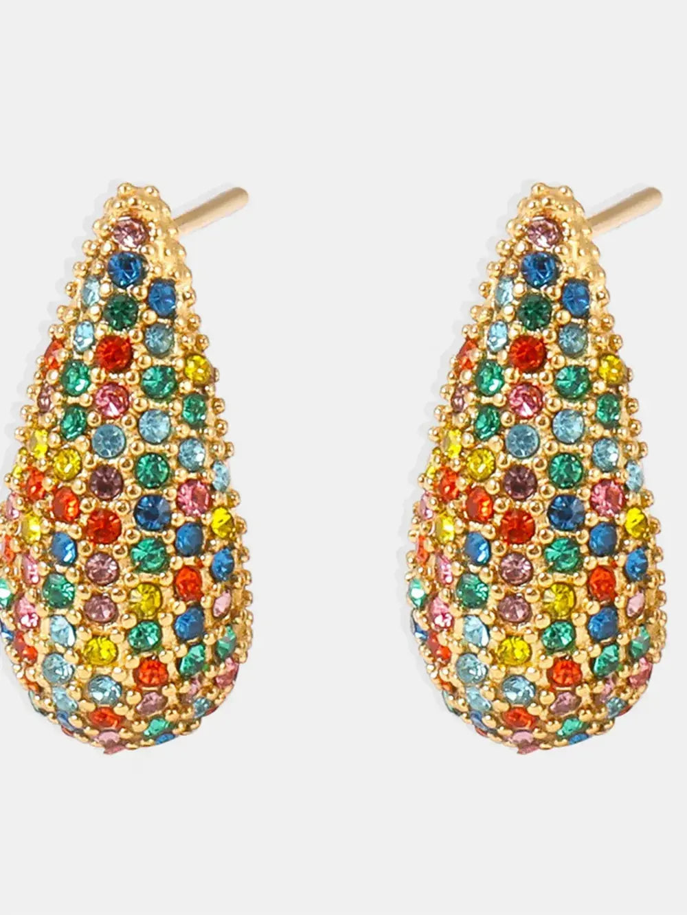 Stainless Steel Zircon Teardrop Stud Earrings – Multicolor & Crystal Options