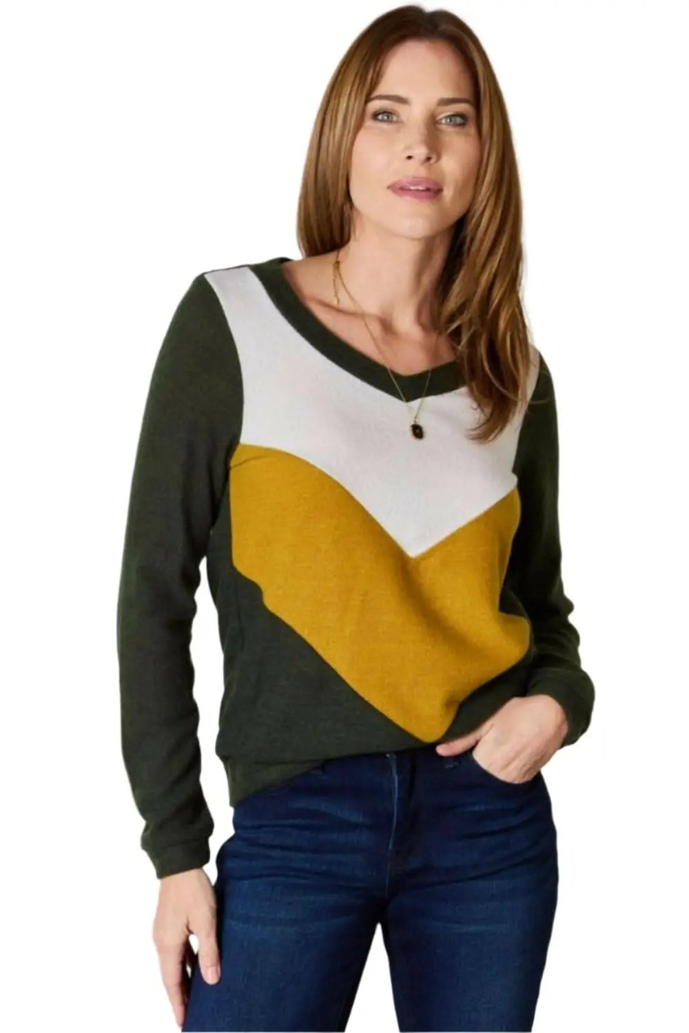 Plus Size Colorblock Blouse Olive | Trendsi Versatile