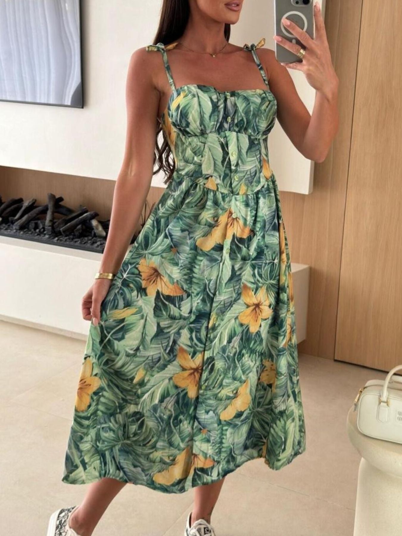 Striped Tie Shoulder Midi Dress