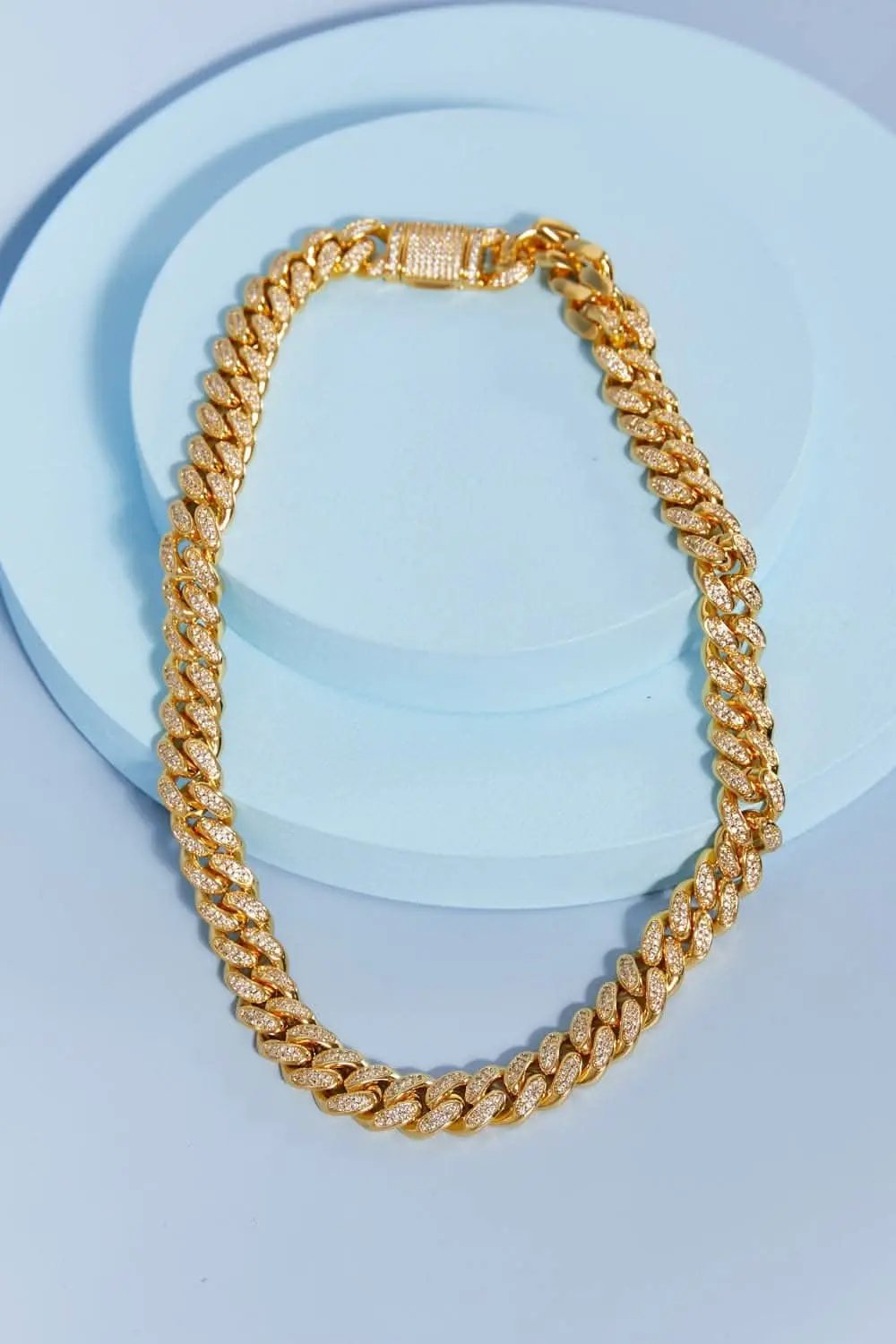 Trendsi Brass Curb Chain Necklace Gold CZ Accents — Everyday Wear