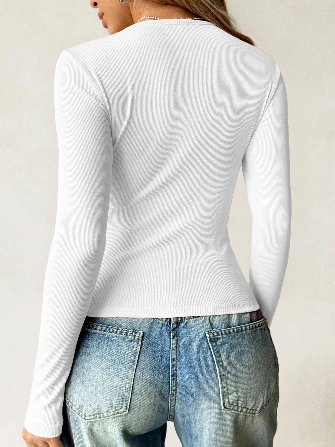 Ribbed Knit Long Sleeve T Shirt