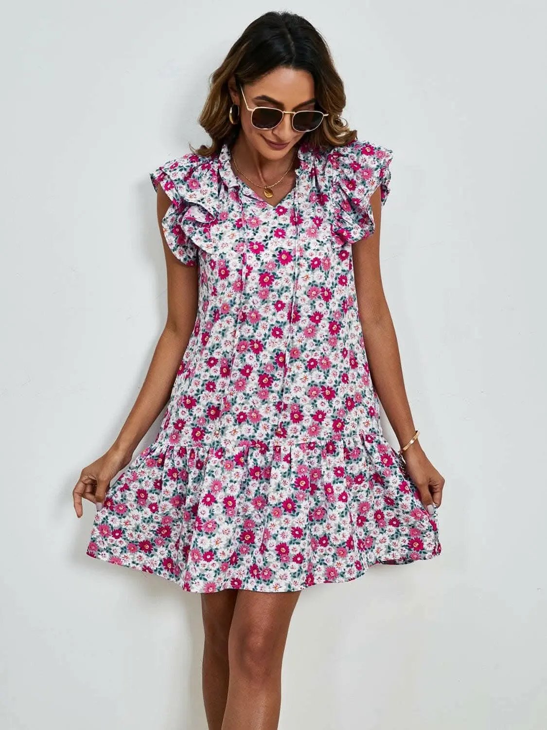 Trendsi Maternity Floral Cap Sleeve Dress Brick Red