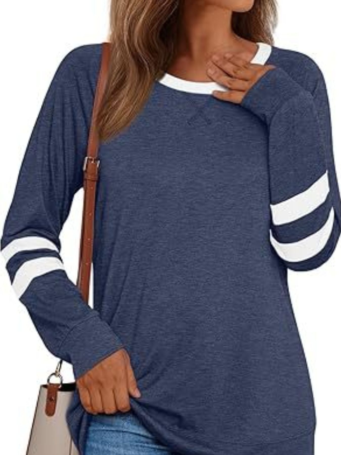 Casual Striped Sleeve Round Neck Long Sleeve T Shirt