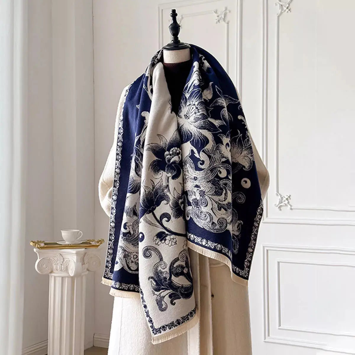 Floral Raw Hem Winter Womens Scarf