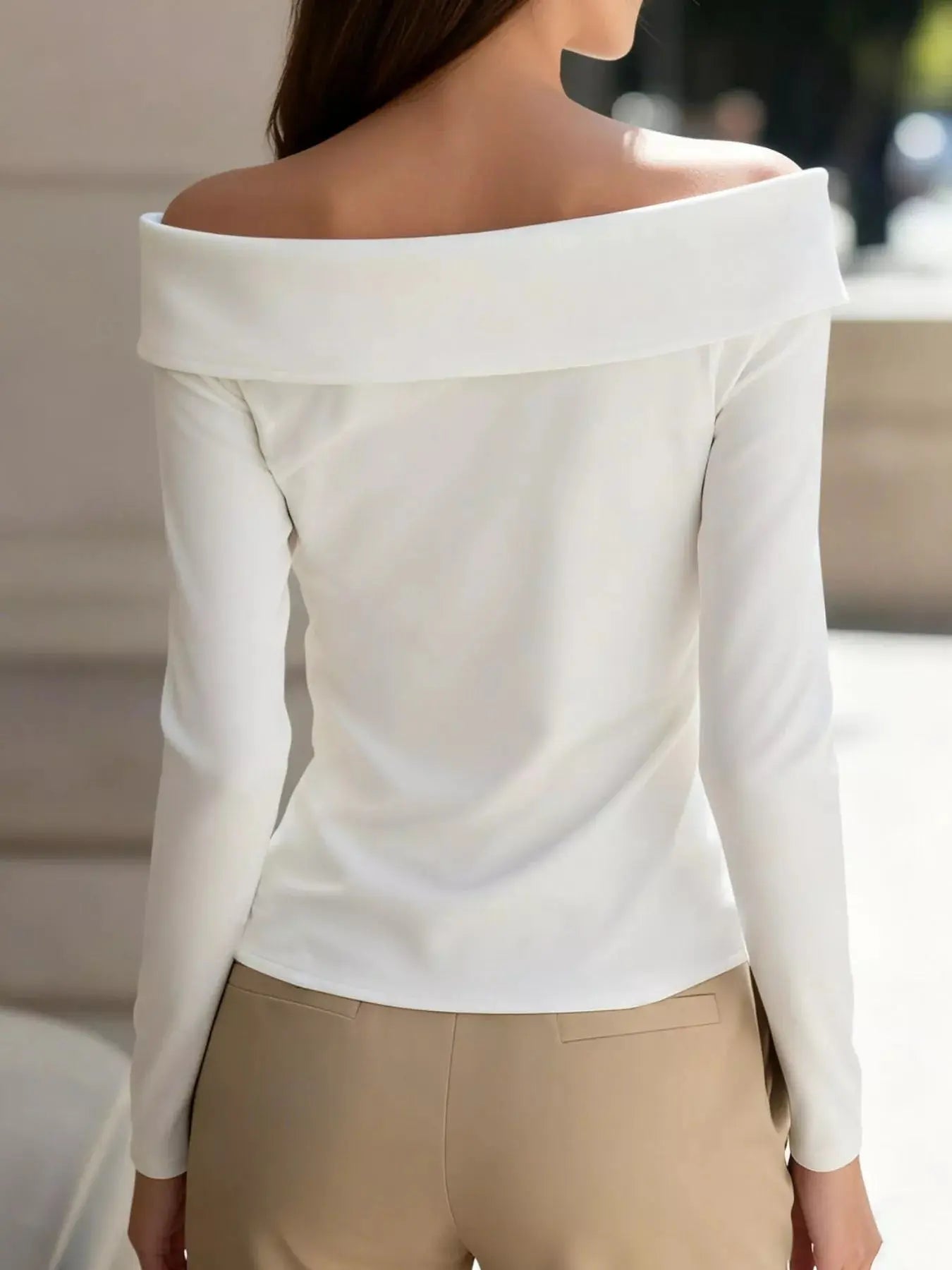 Decorative Button Off Shoulder Blouse