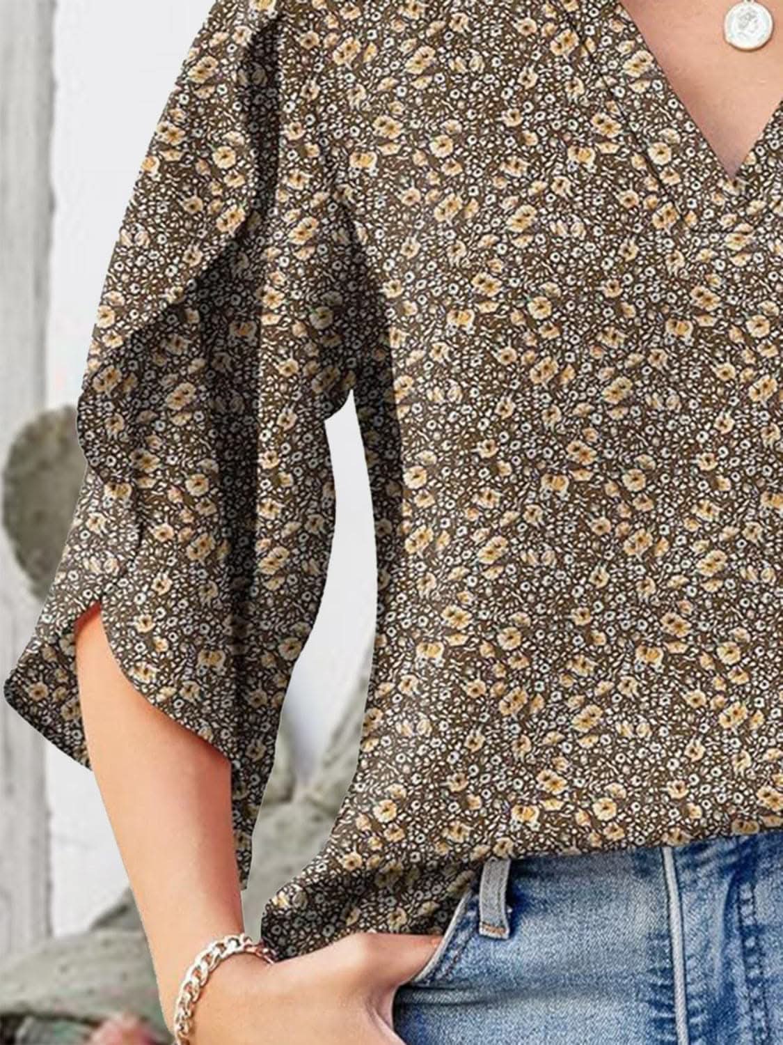 T-Shirts Trendsi Shirts - Chic Notched Sleeve Blouse - Premium Quality