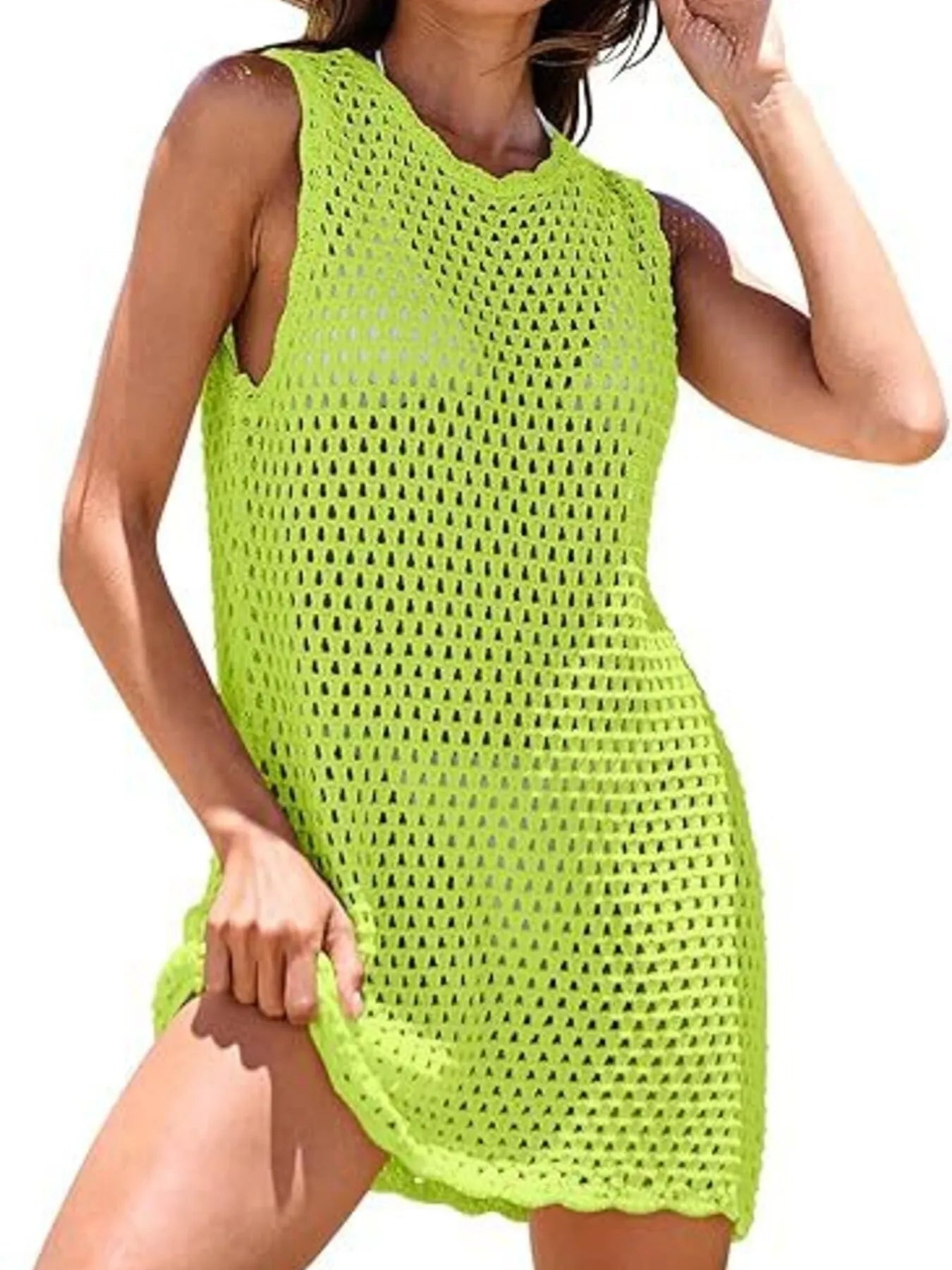 Color Block Openwork Cutout Back Sleeveless Cover Up