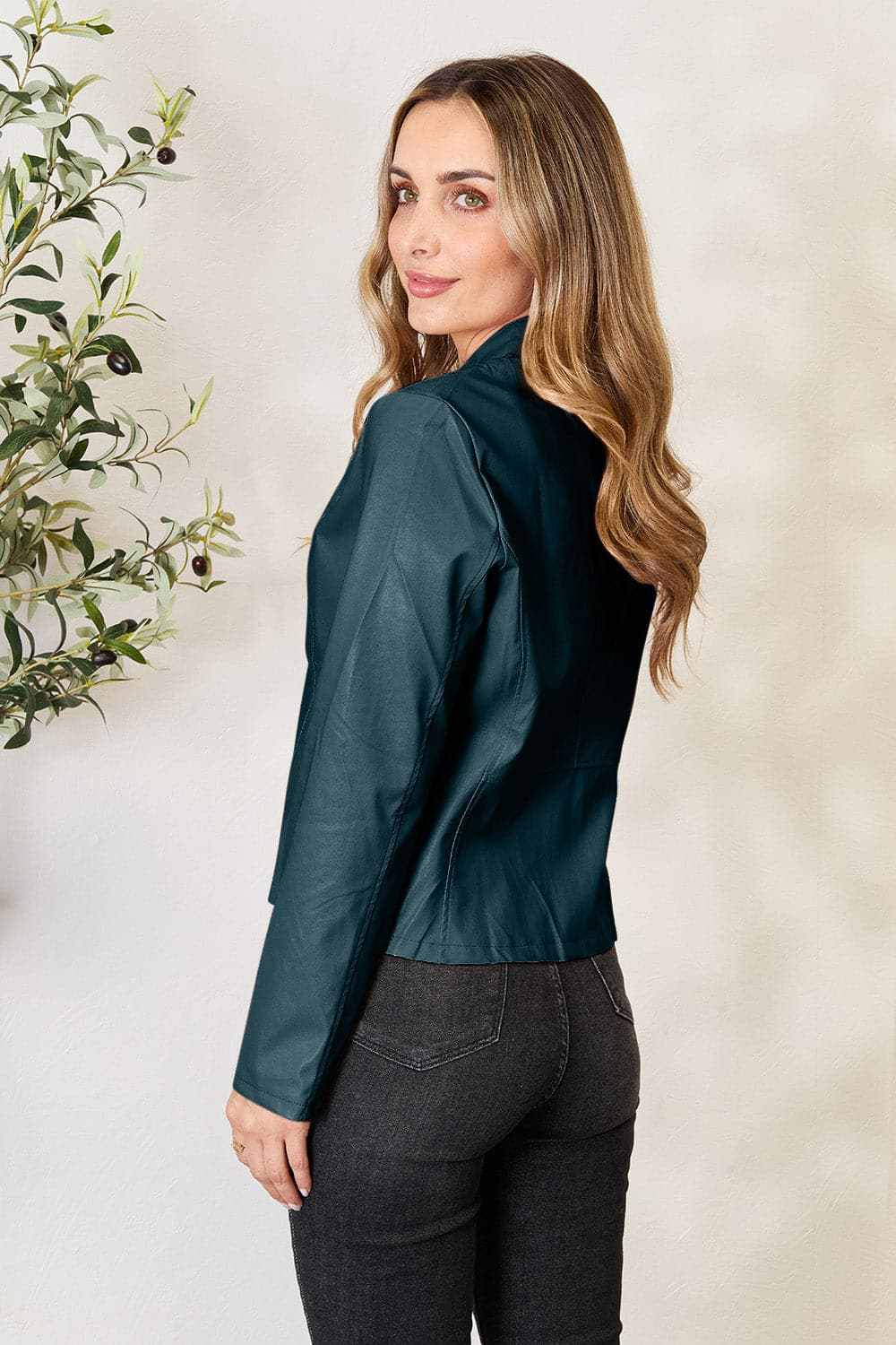 Trendsi Mock Neck Zip-Up Jacket Black