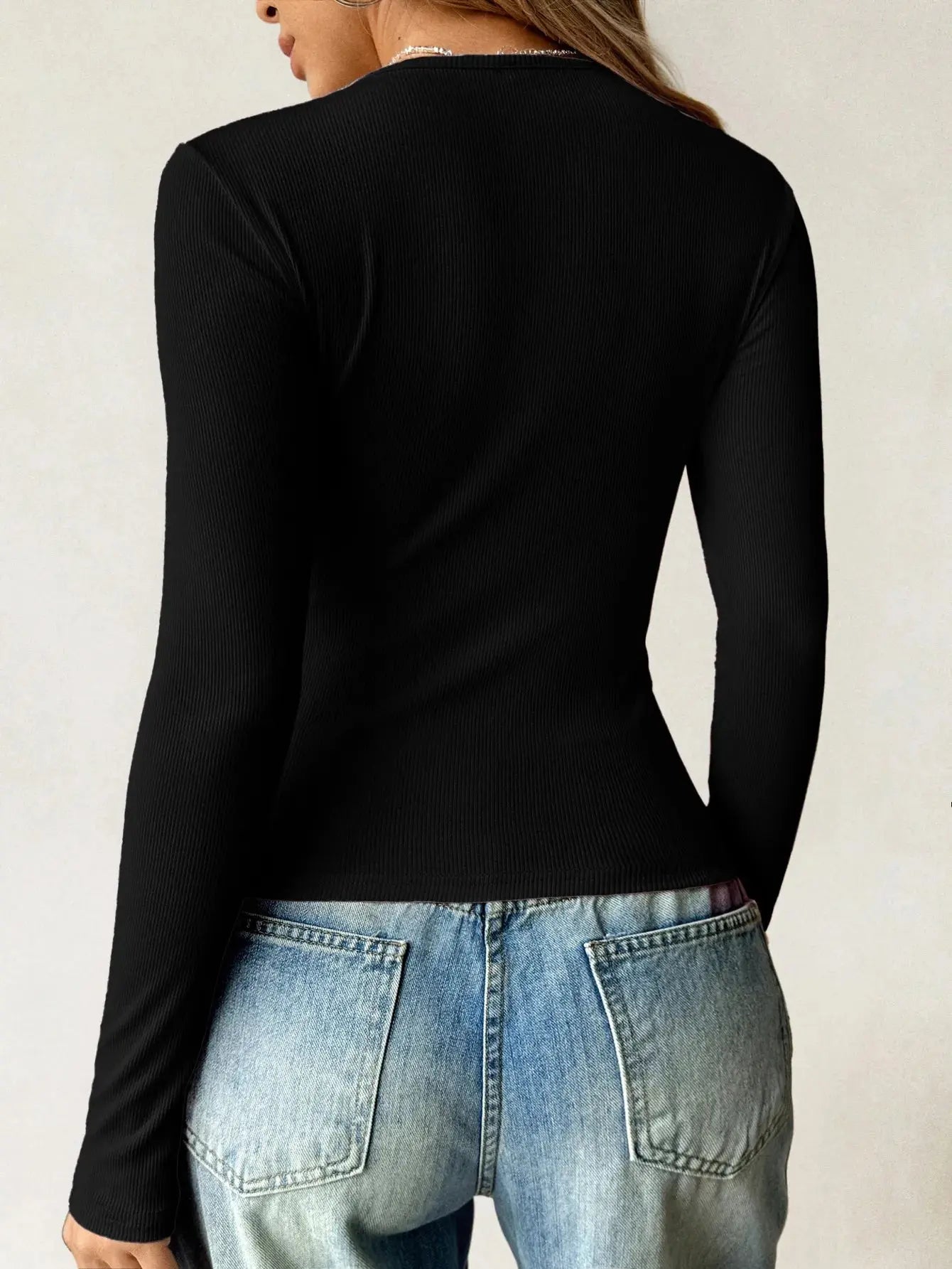 Ribbed Knit Long Sleeve T Shirt