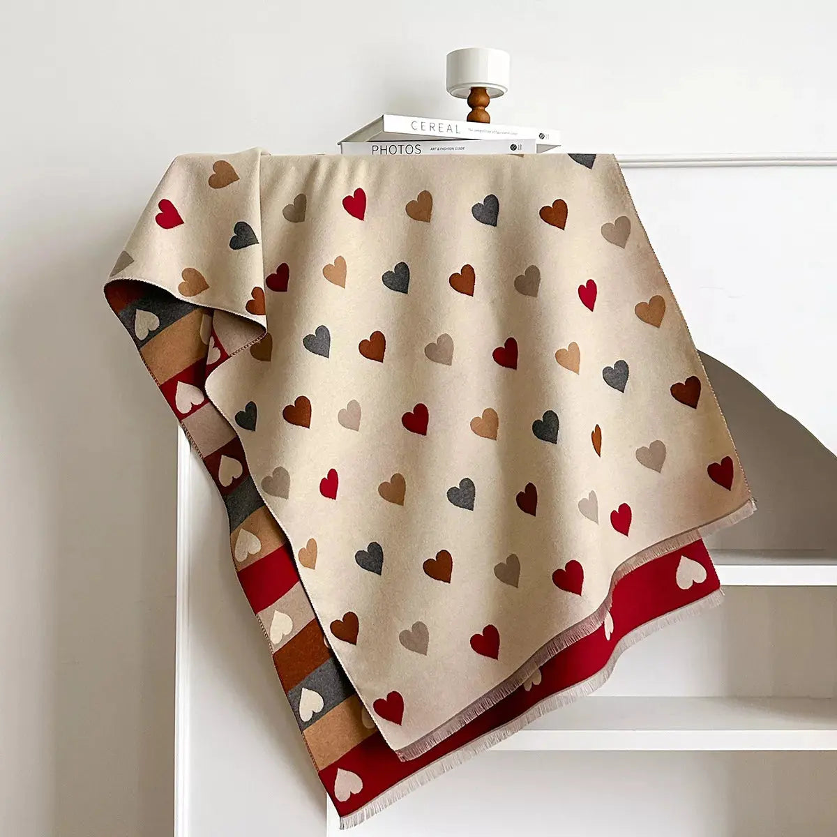Heart Pattern Fringe Winter Womens Scarf