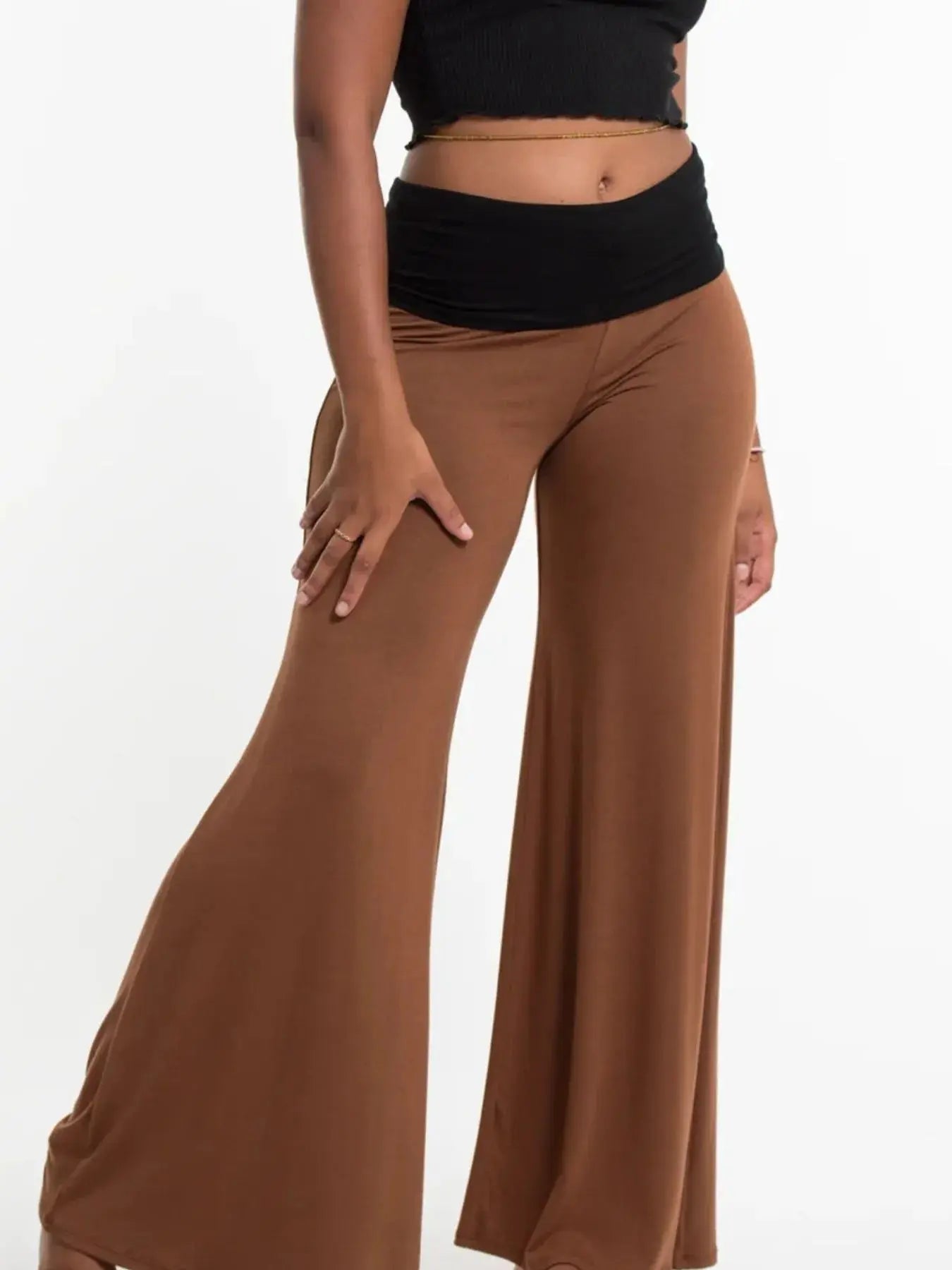 High Waisted Wide Leg Yoga Pants with Contrast Waistband