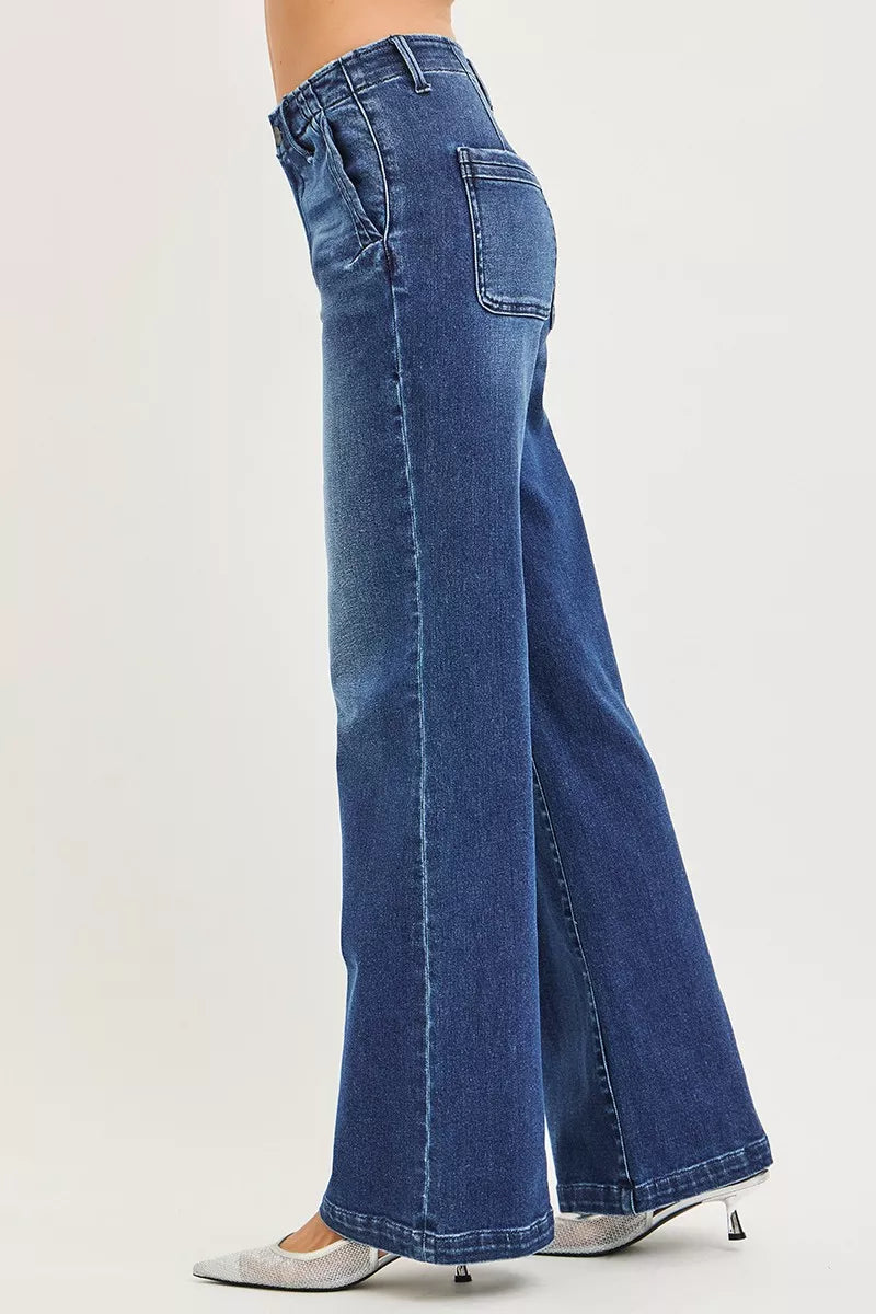 RISEN Jeans - High Rise Wide Leg Slanted Pocket Jeans