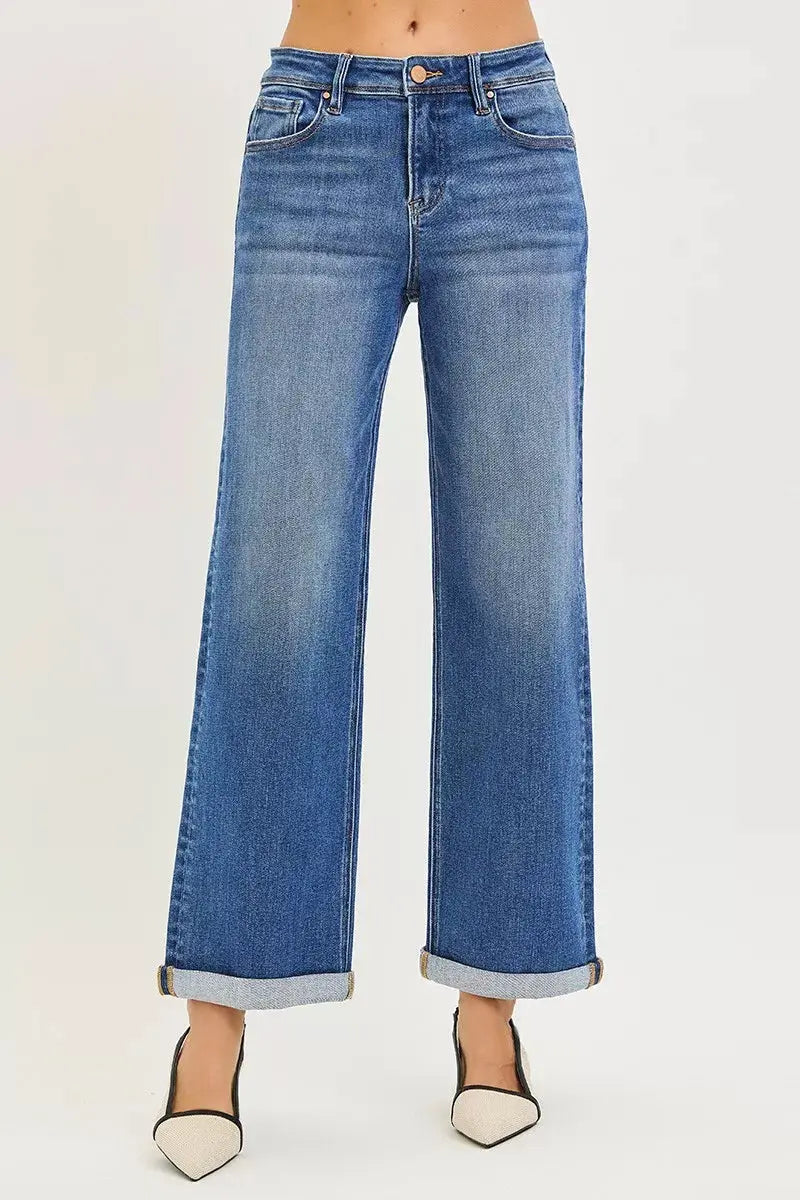 RISEN Jeans - Plus Size High Rise Relaxed Fit Ankle Straight Cuff Jeans