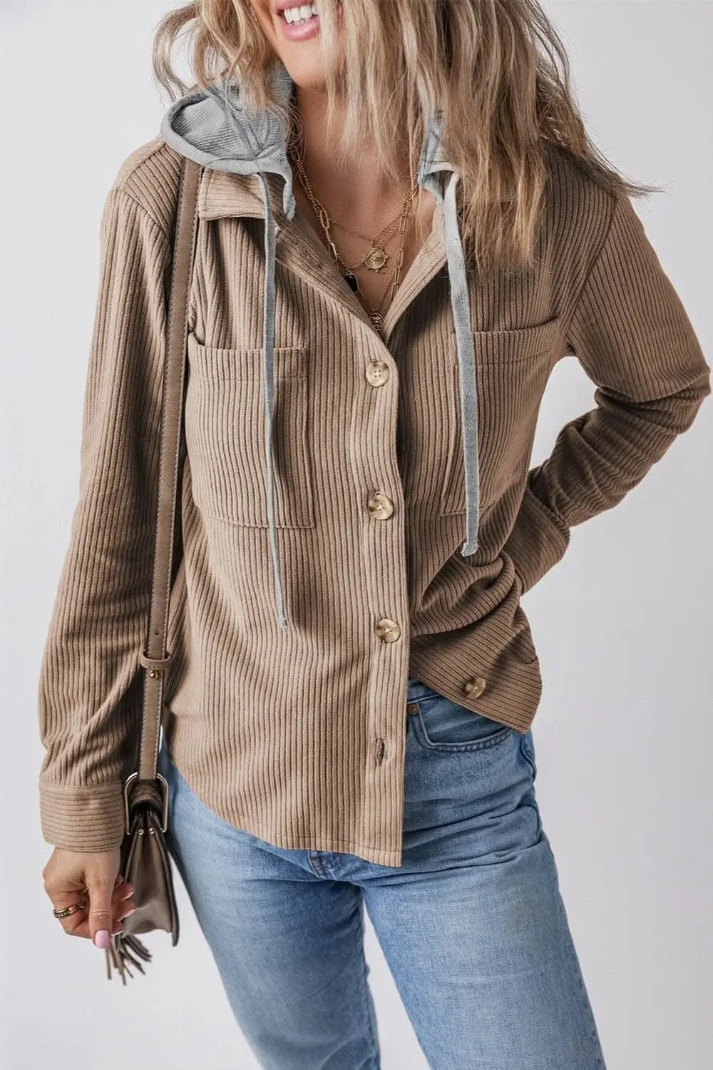Jackets Trendsi Hooded drawstring jacket with pockets