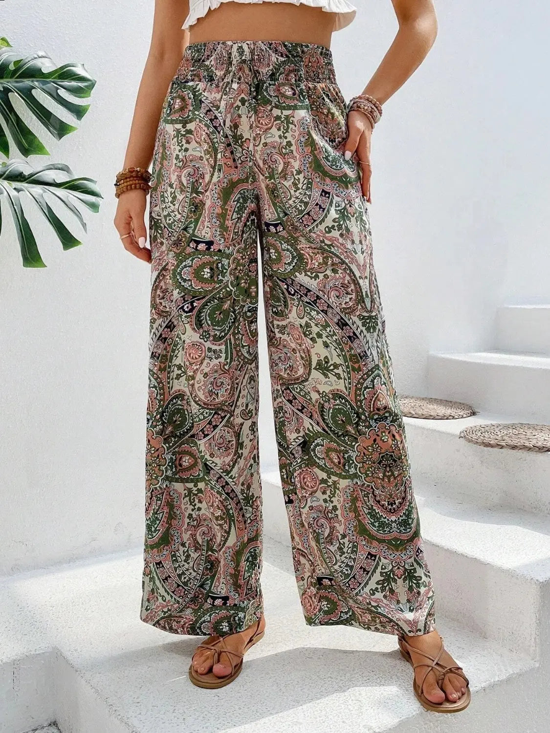 Boho Paisley Printed Wide Leg Pants