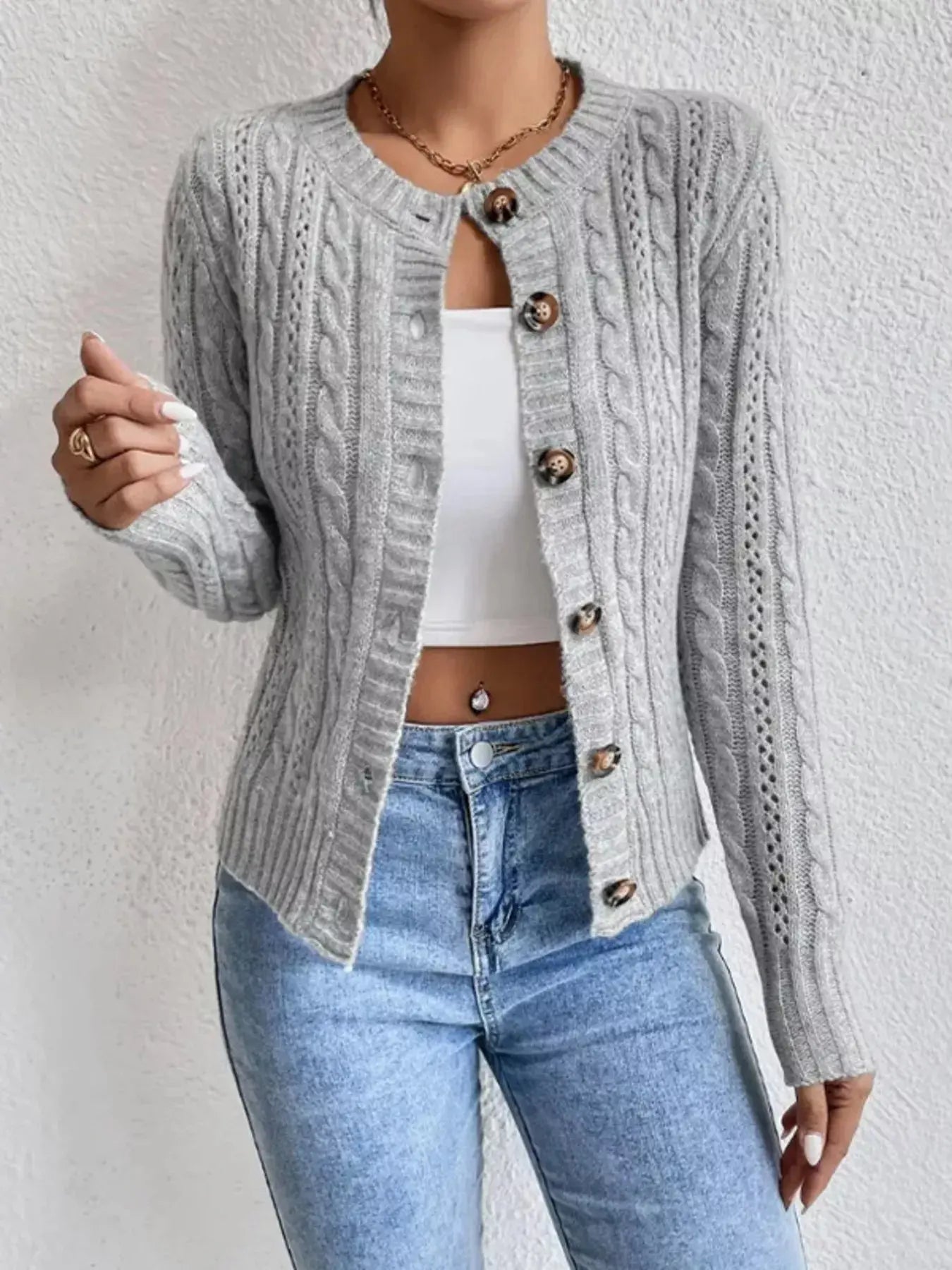 Cable Knit Button Up Cardigan