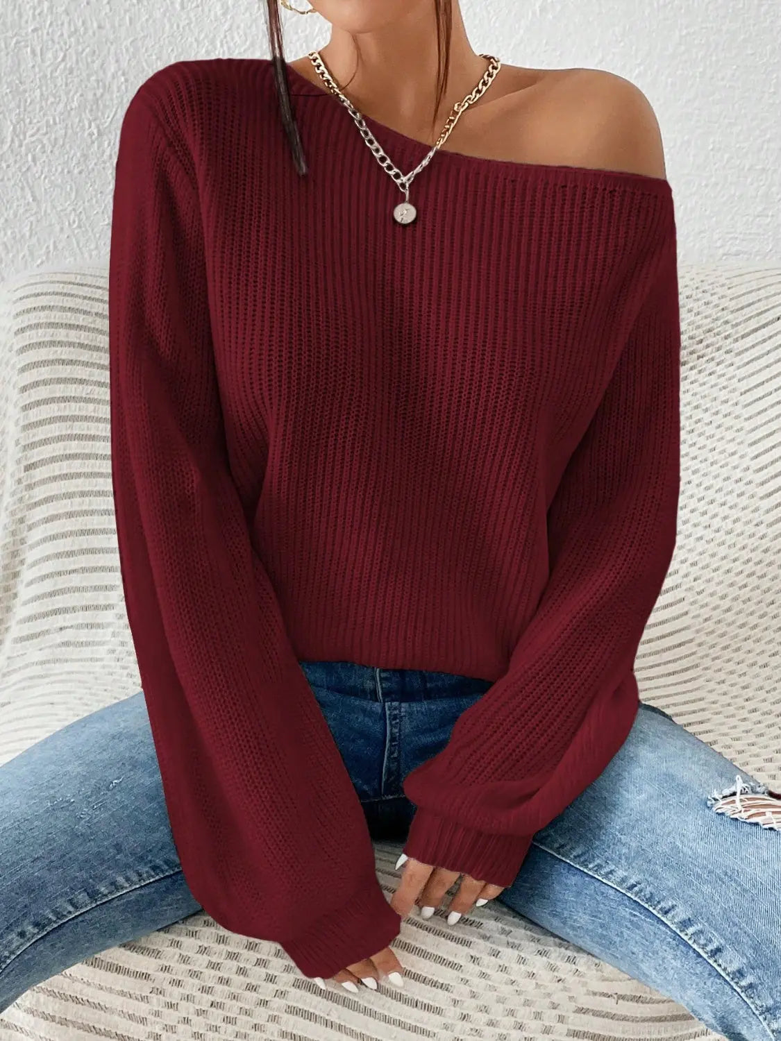 Honey Long Sleeve One Shoulder Sweater
