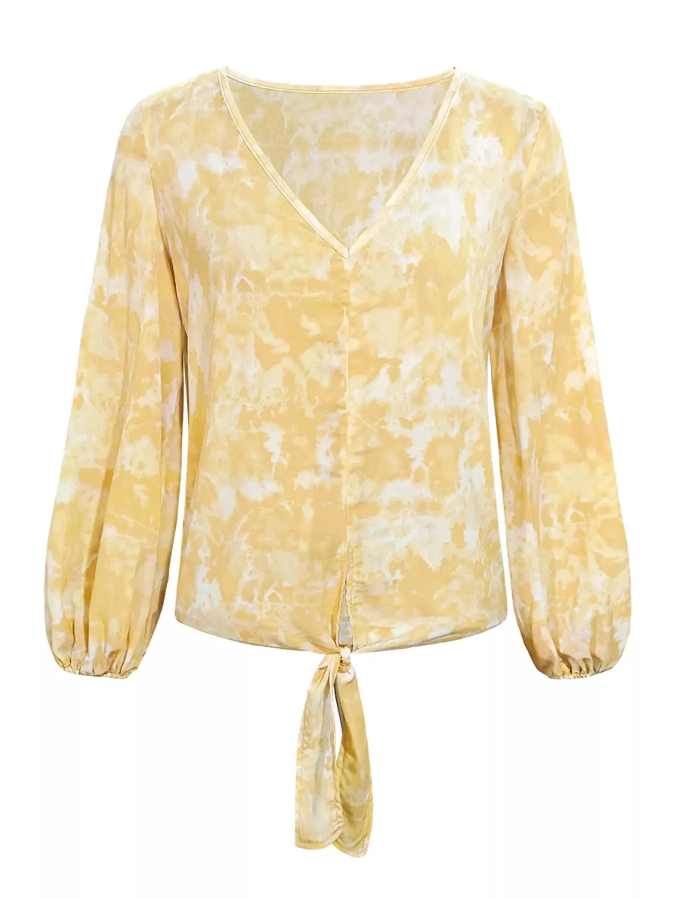 V-Neck Long Sleeve Tie Front Blouse